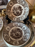 Antique Staffordshire “Oriental” Shallow Bowl – Brown & White Transferware, 5.75 Inches
