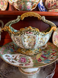 Antique Majolica Basket – Light Blue, Pink & Green