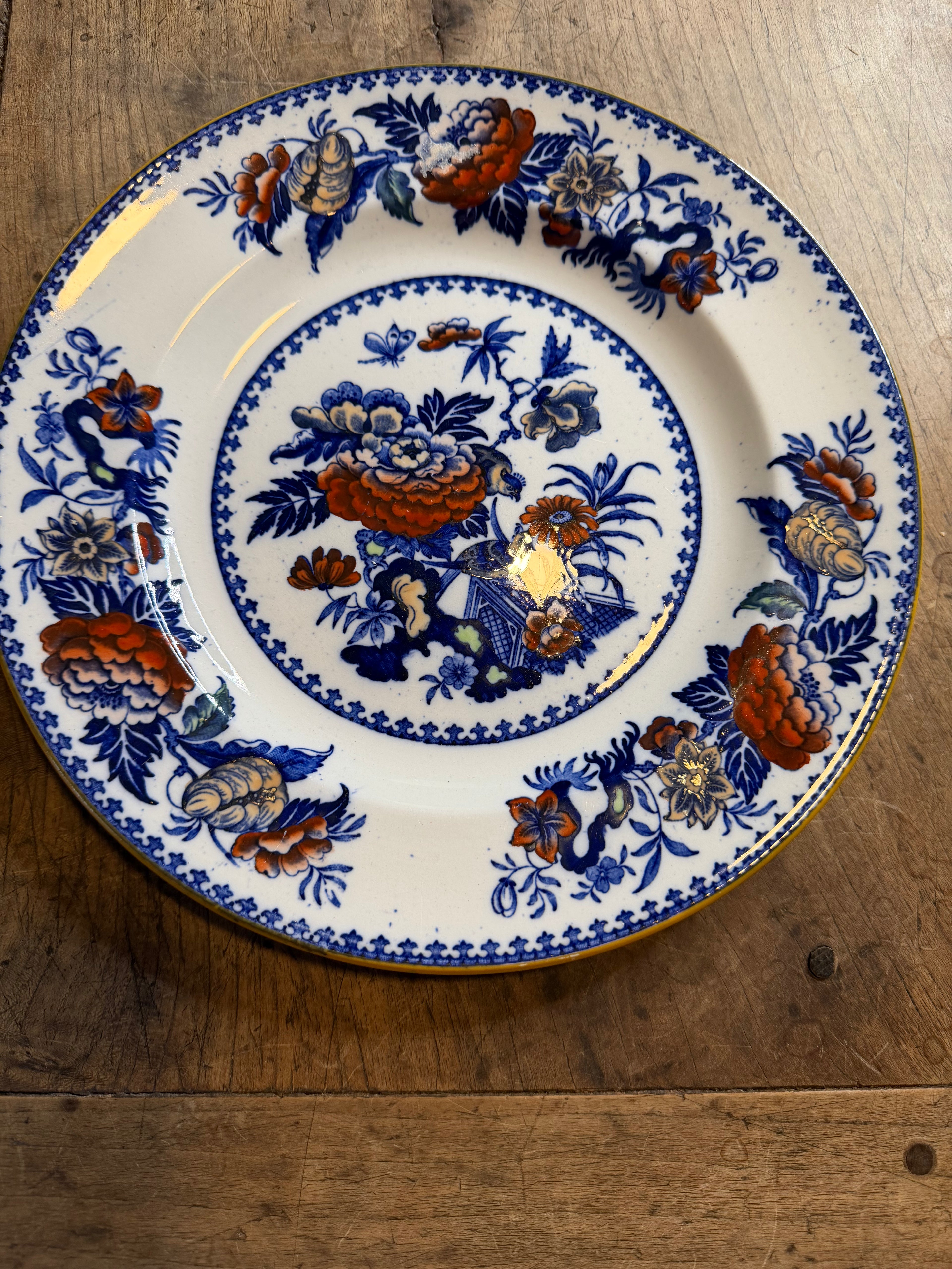 Antique Wedgwood Etruria Bullfinch Plate – Polychrome Floral Transferware, 10.5 Inches