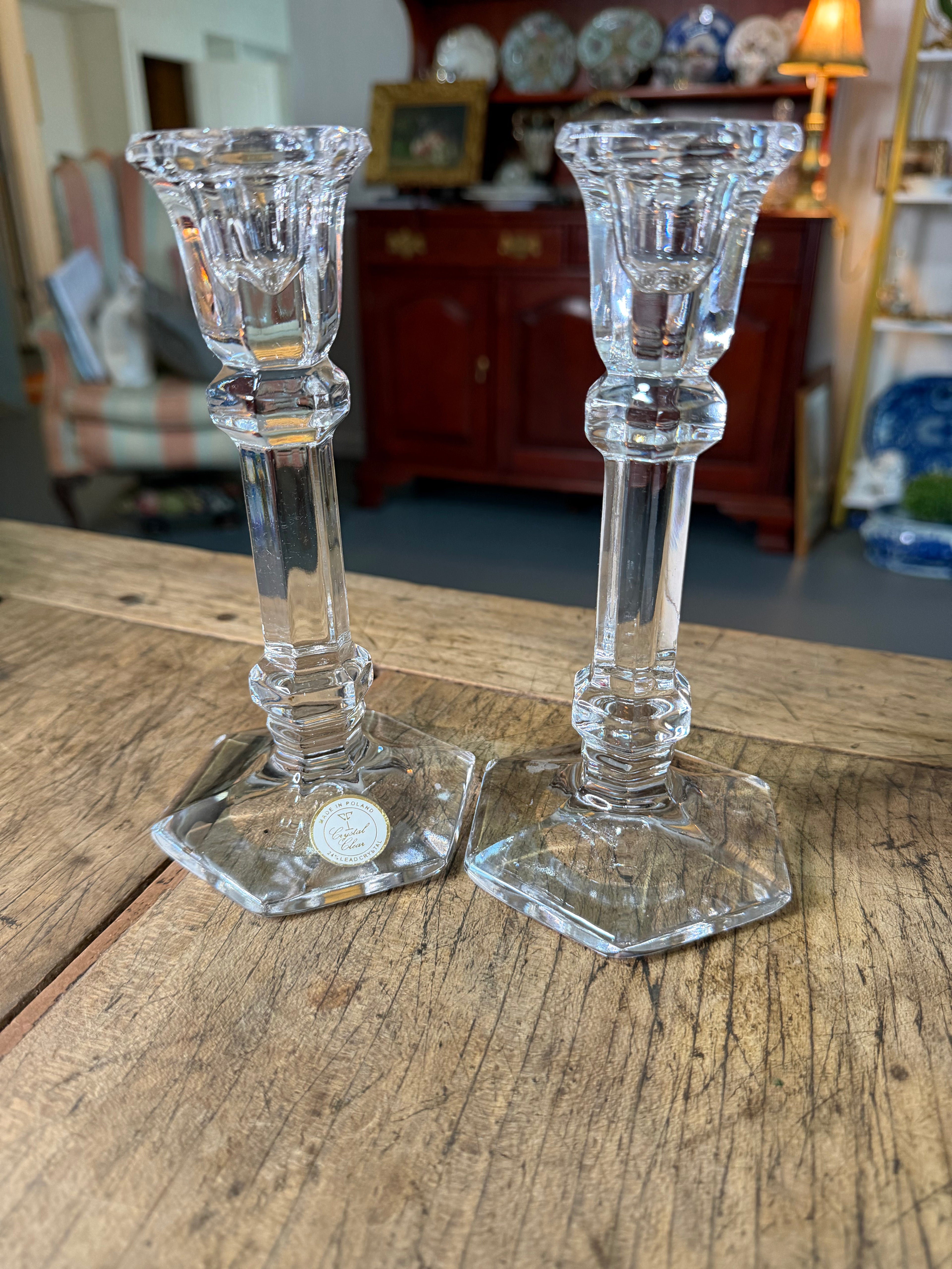 Crystal Clear 24% Lead Crystal Candlesticks, Pair — 7 Inches Tall