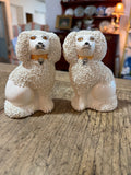 Mid-Century English Staffordshire-Style Spaghettiware Poodles, Pair — 4¾ Inches Tall