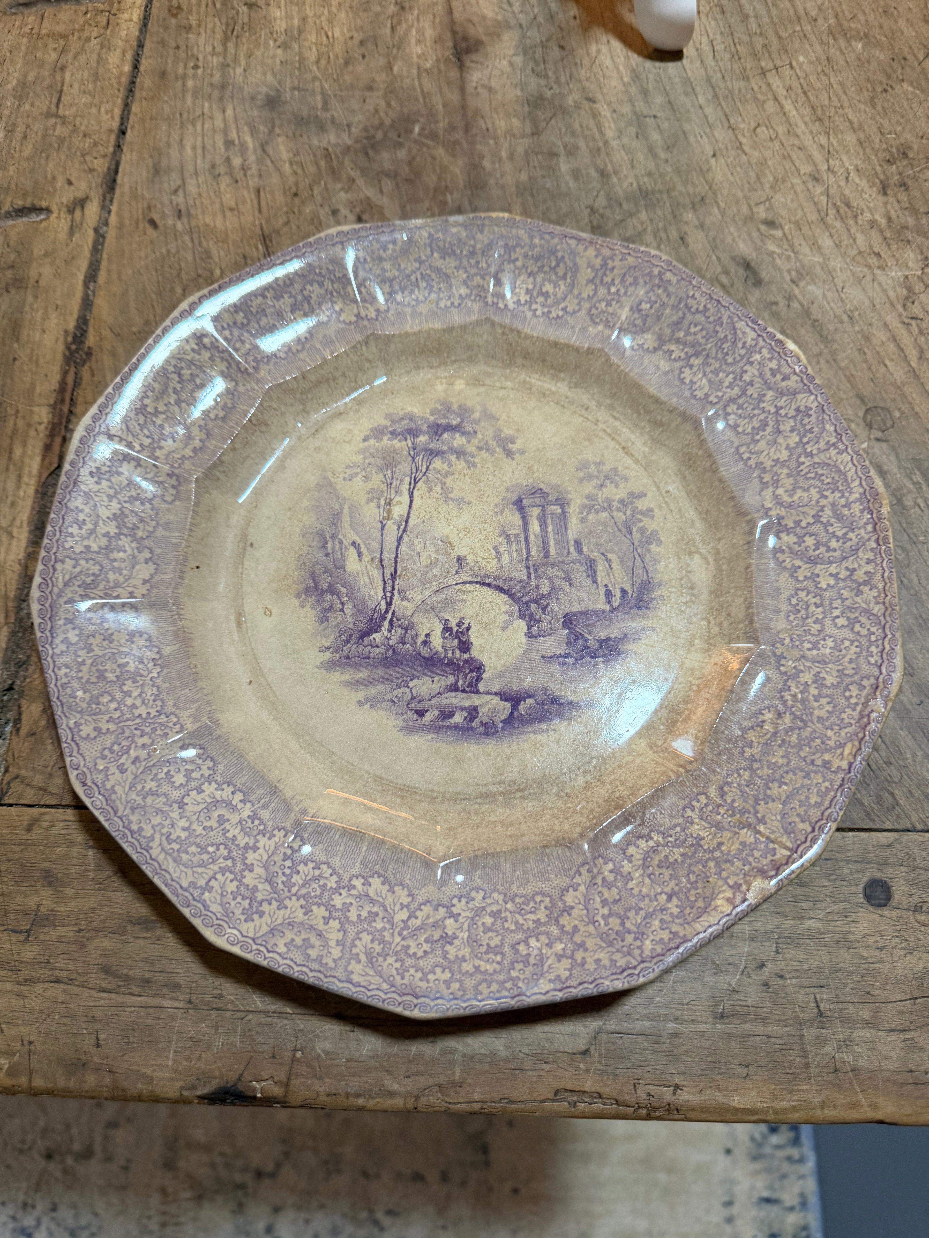 Antique English Rathbone & Co. Purple Transferware Plate, Circa 1900, 10.5”