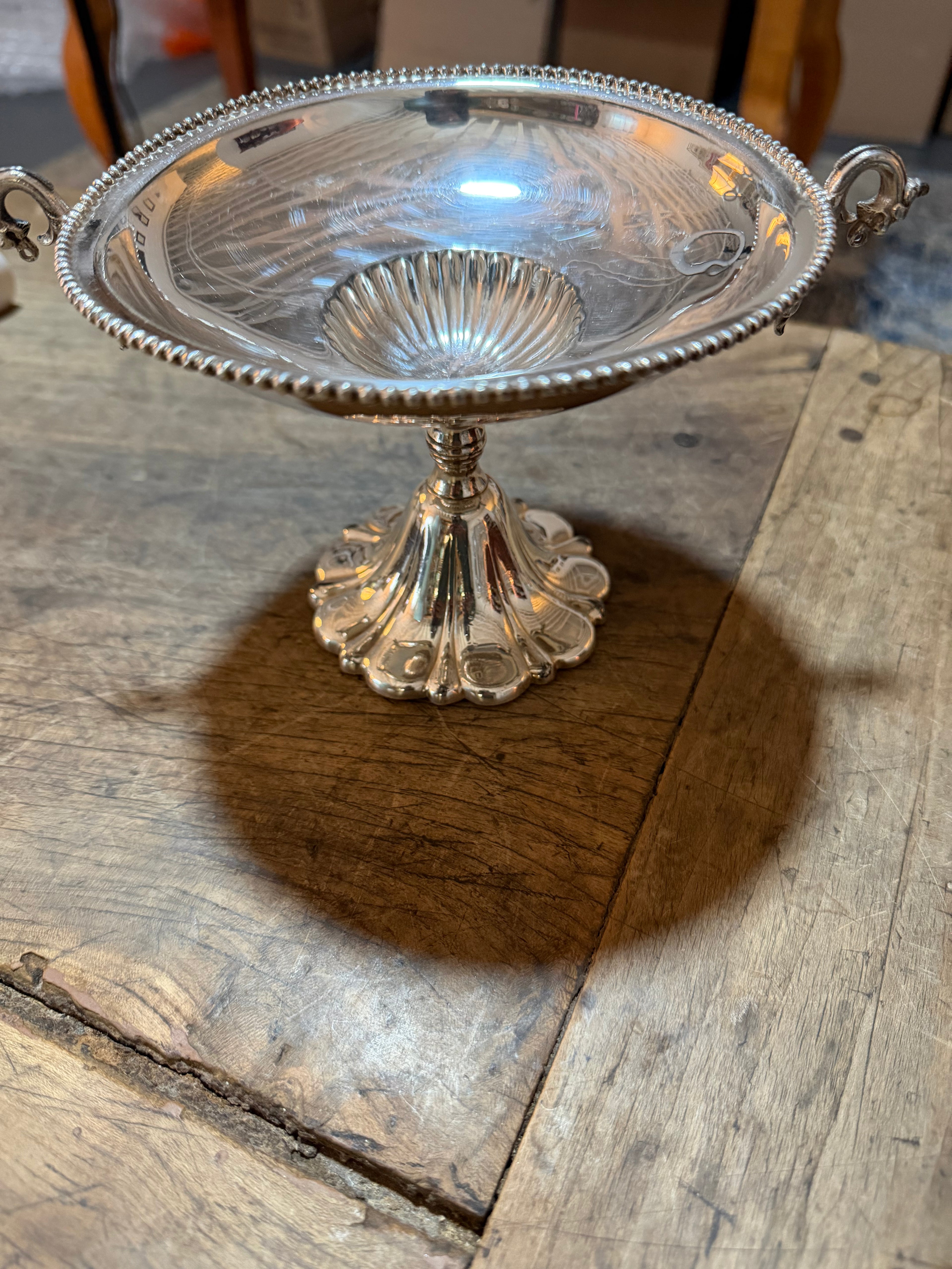 Rogers & Smith Silver-Plated Compote with Dragon Handles, Fluted Bowl & Pedestal