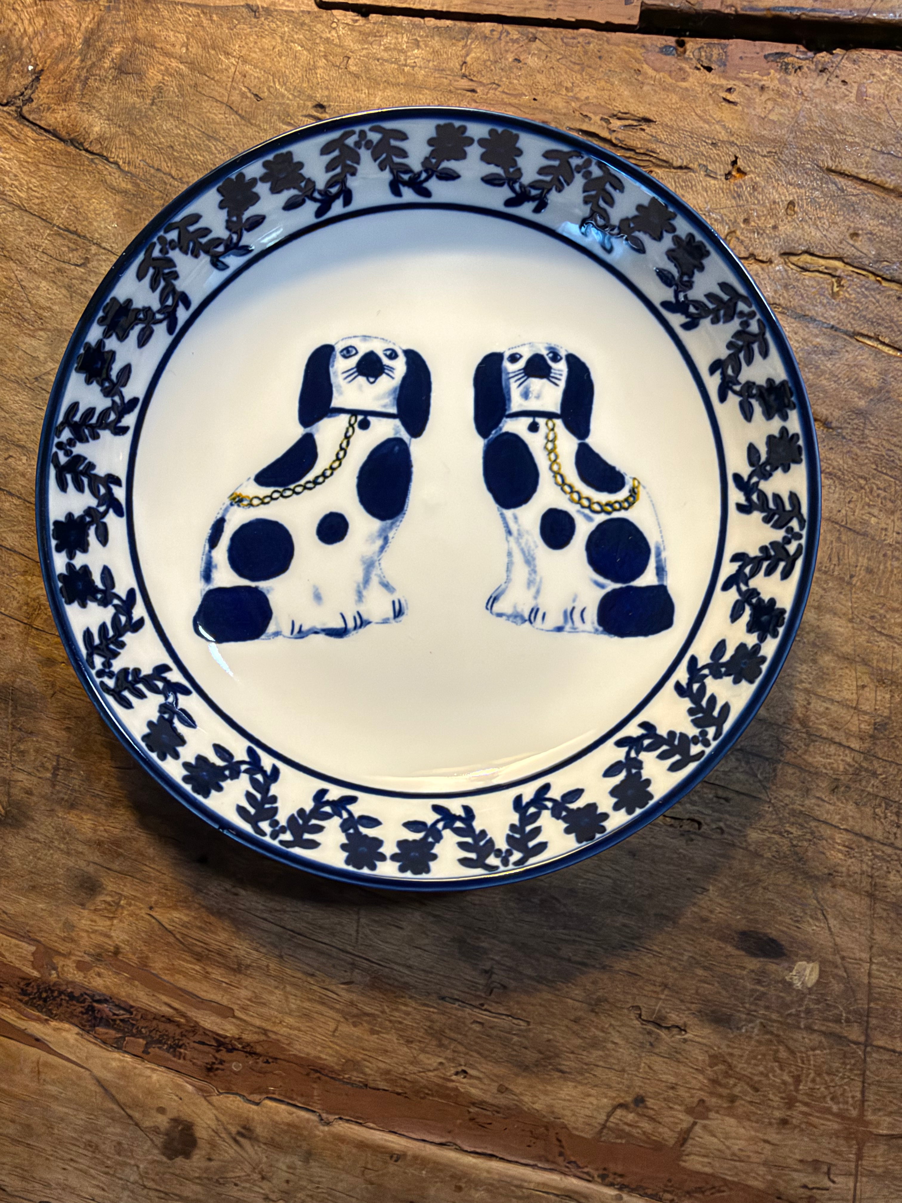 Blue and White Staffordshire Dogs Bowl with Garland Swag Rim by Prima