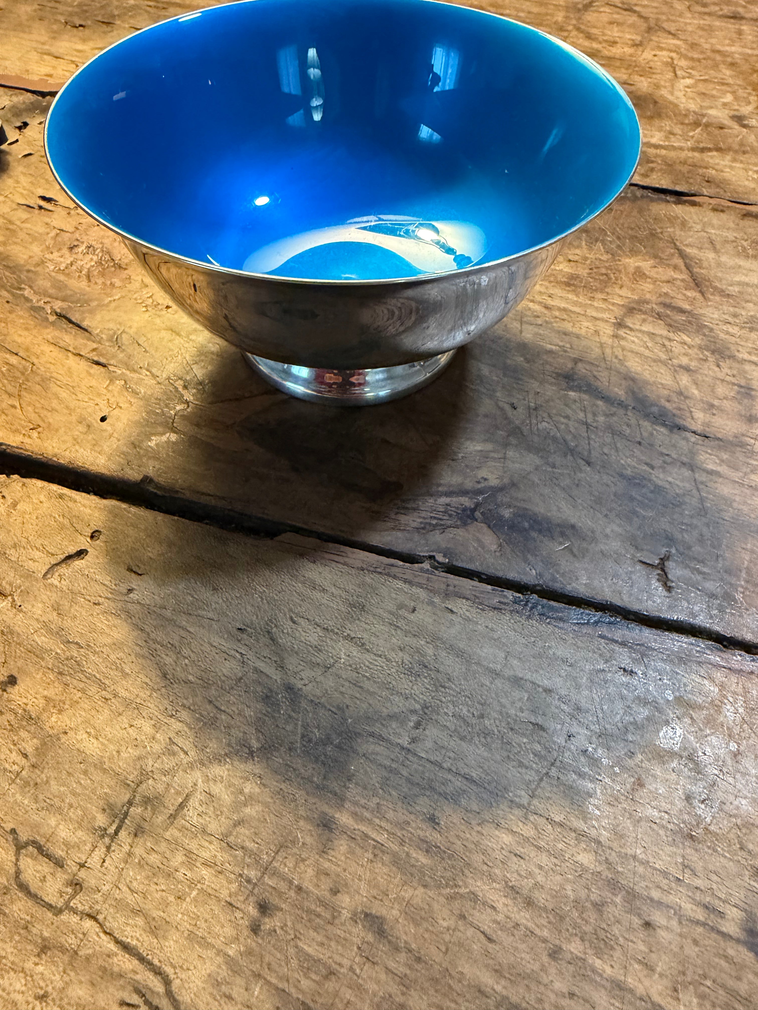 Reed & Barton Revere Bowl with Turquoise Blue Center – 5.5 Inches