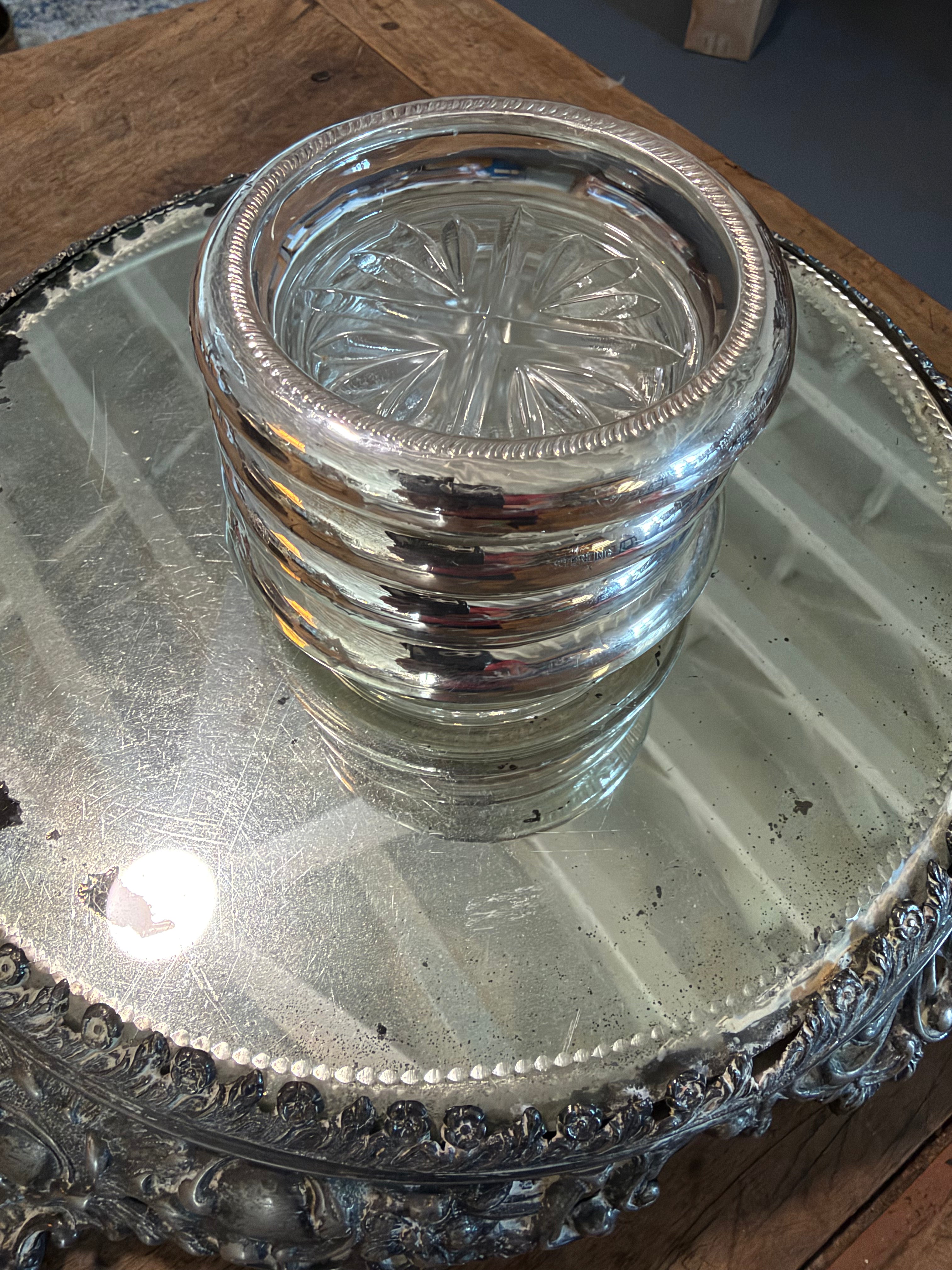 Crystal & Silver Plate Coasters — Set of Four