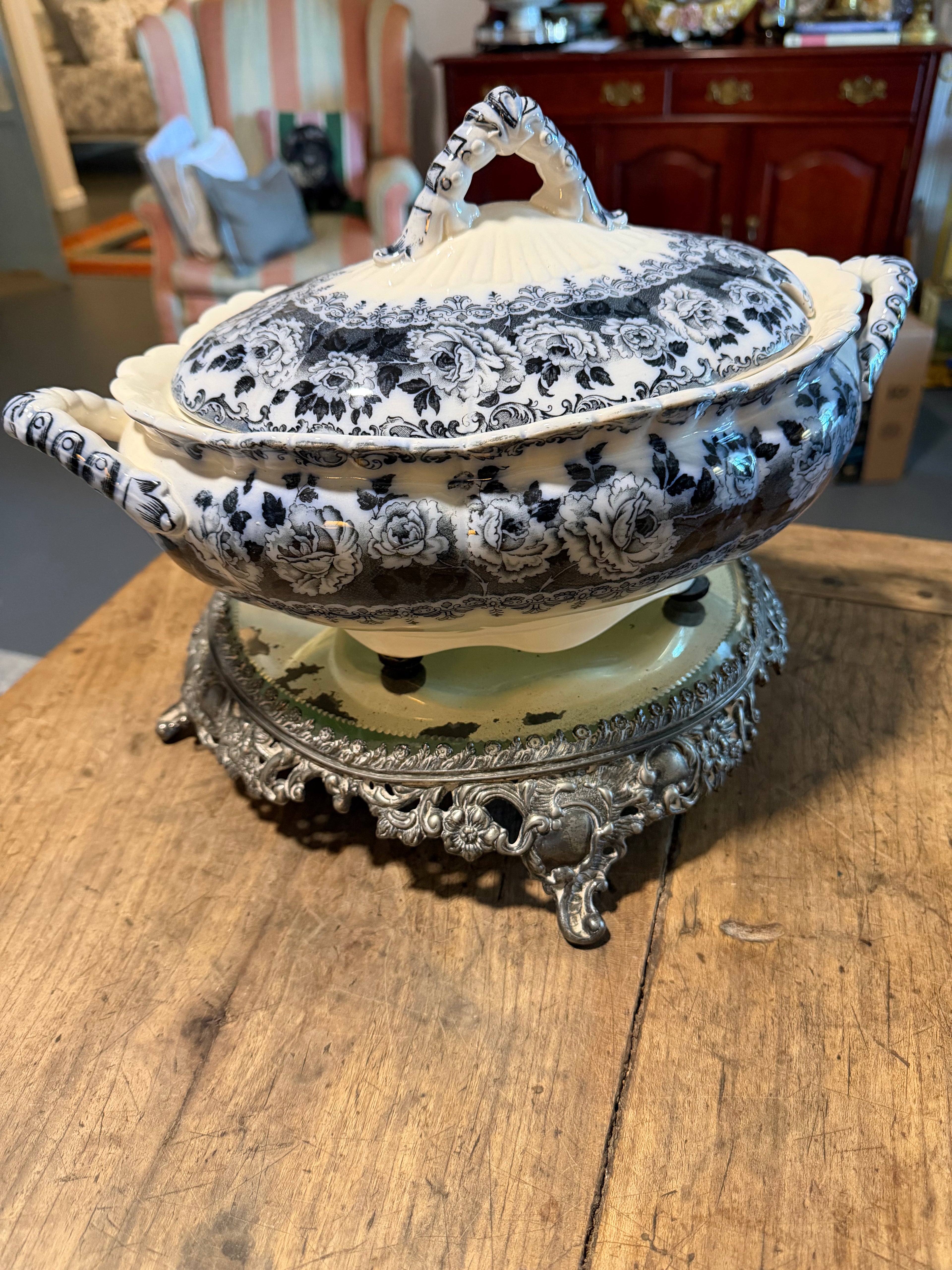 Antique Keeling & Co. Chester Black Transferware Soup Tureen — Circa 1902