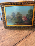 Early 20th-Century European Pastoral Oil Painting in Ornate Gilded Frame