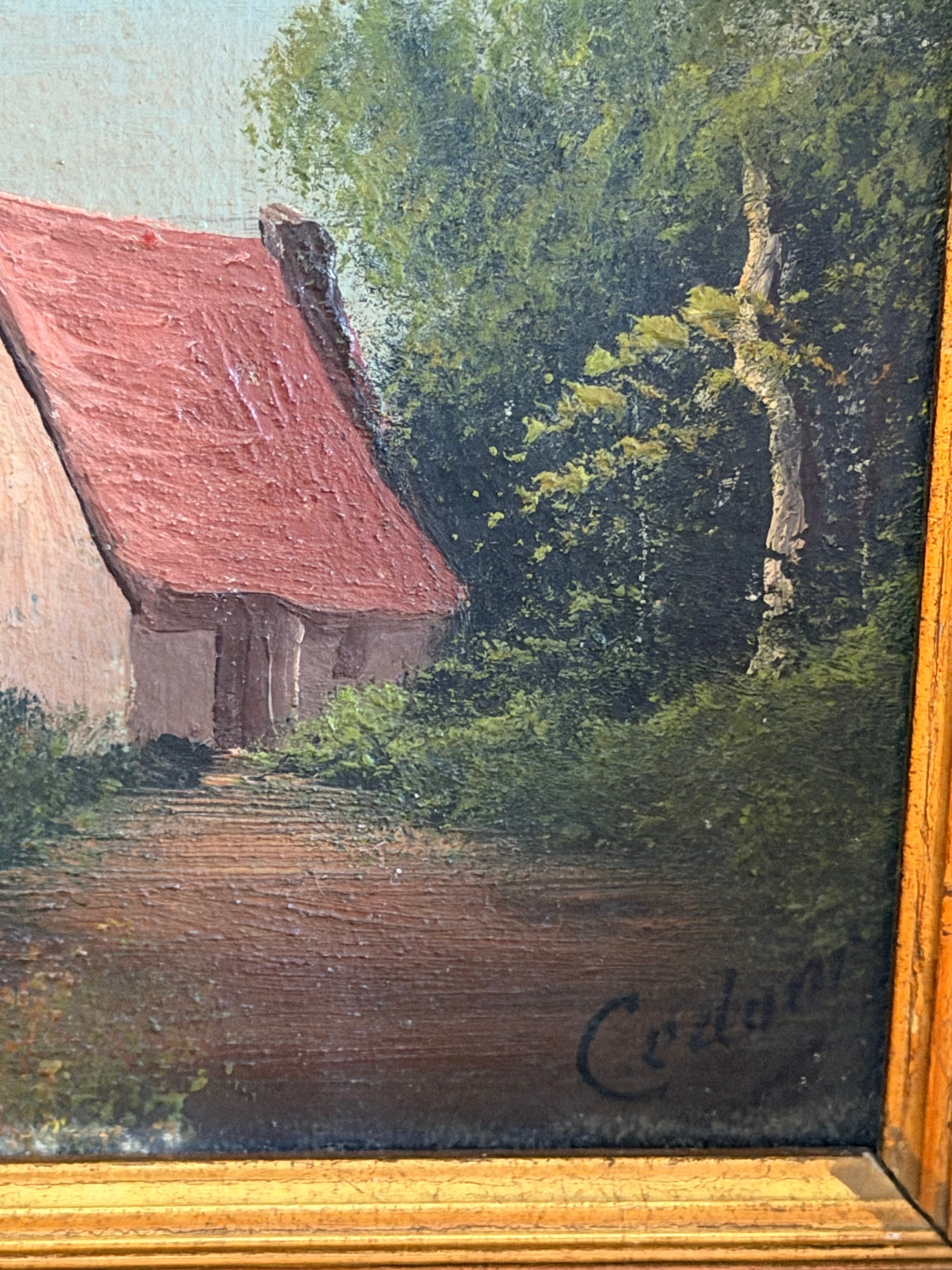 Early 20th-Century European Pastoral Oil Painting in Ornate Gilded Frame