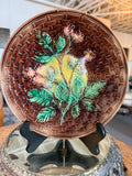 Antique Victorian Majolica Blackberry and Basket Weave Plate — 9¼ Inches