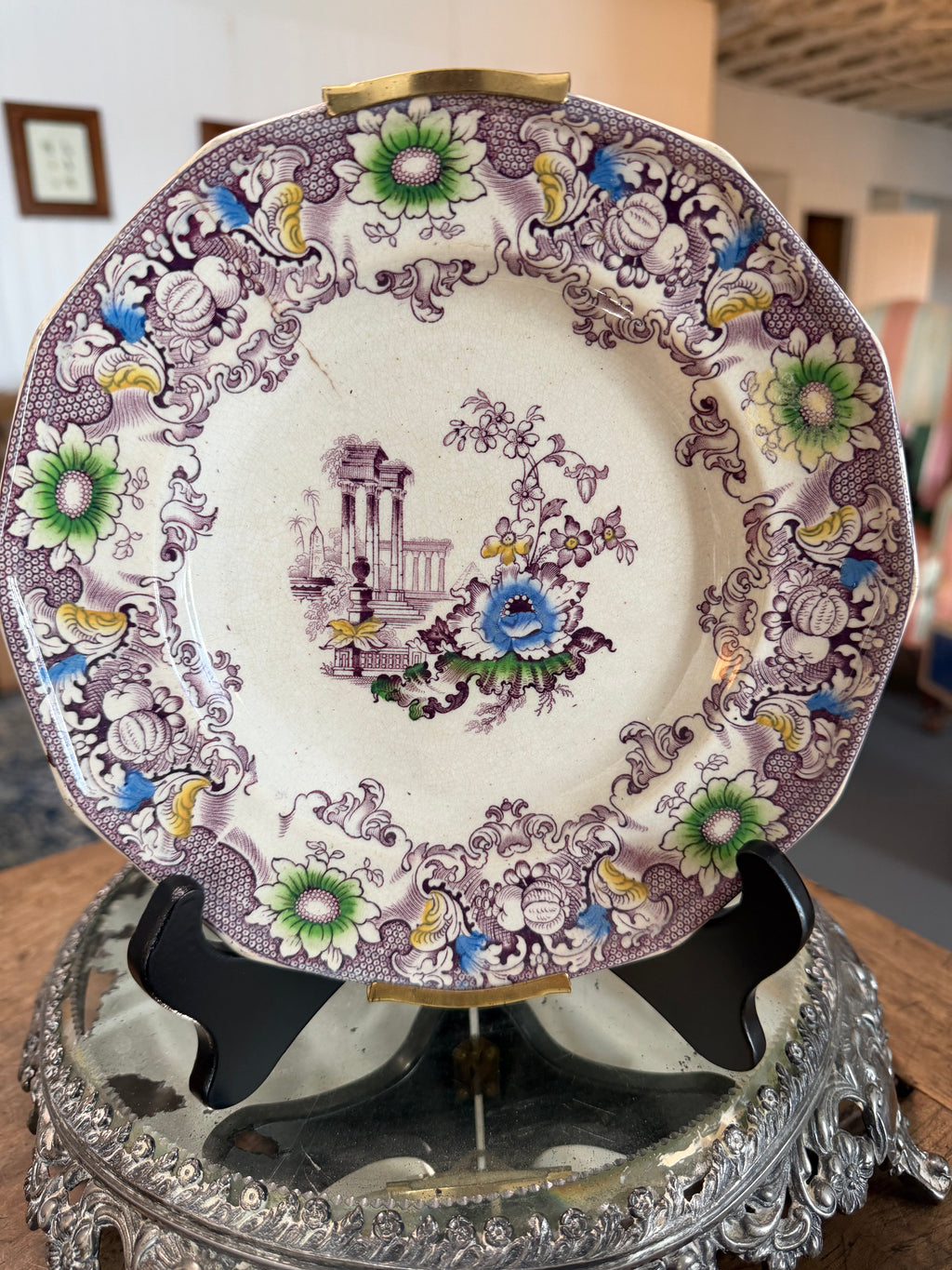 Antique Victorian “Cleopatra” Polychrome Transferware Plate — 8¼ Inches