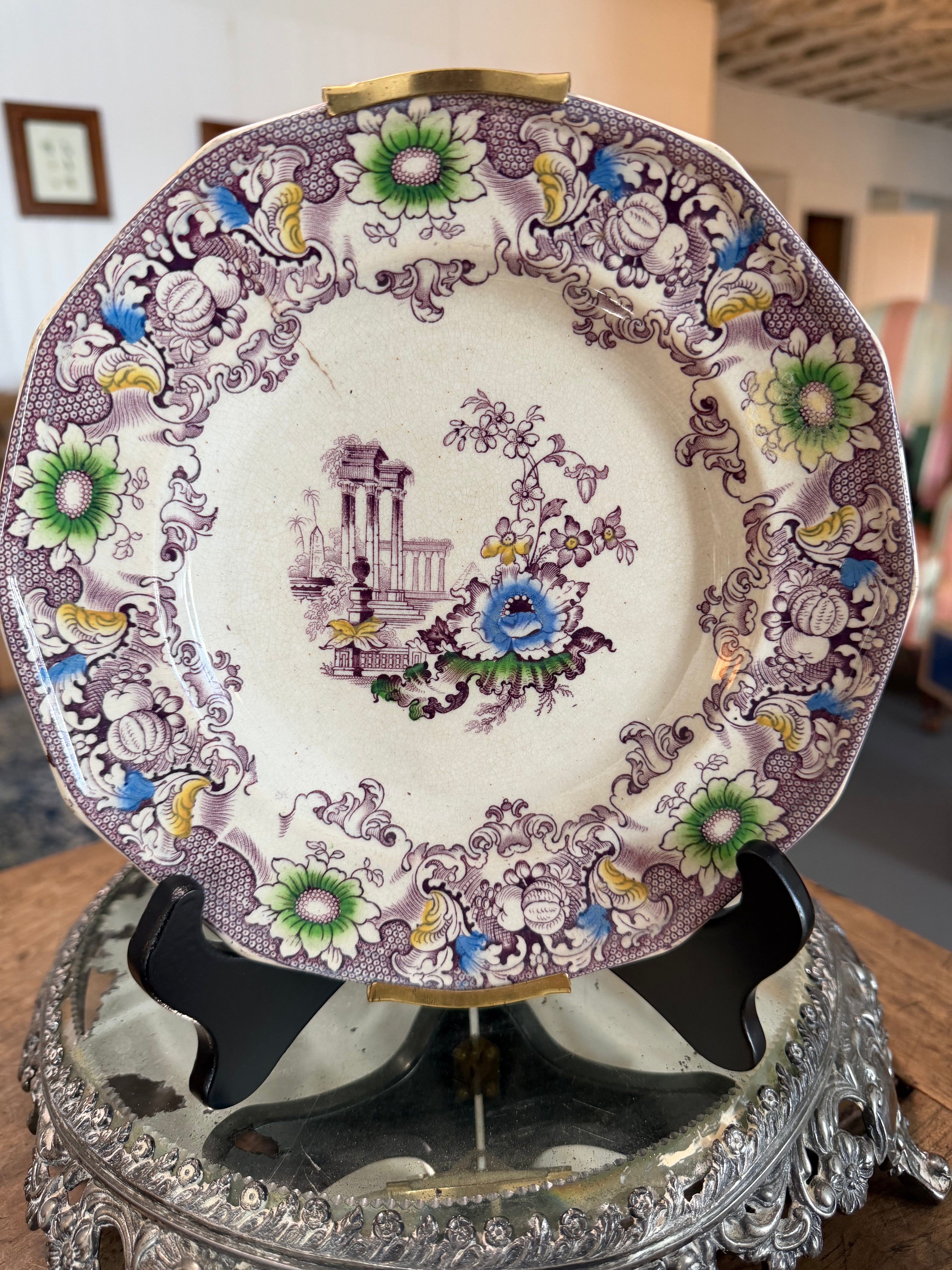 Antique Victorian “Cleopatra” Polychrome Transferware Plate — 8¼ Inches