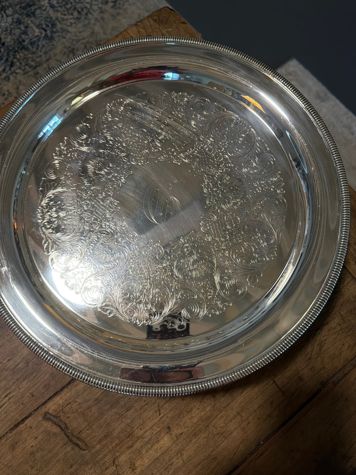 Vintage International Silver Plate Chased Presentation Tray — 15 Inches