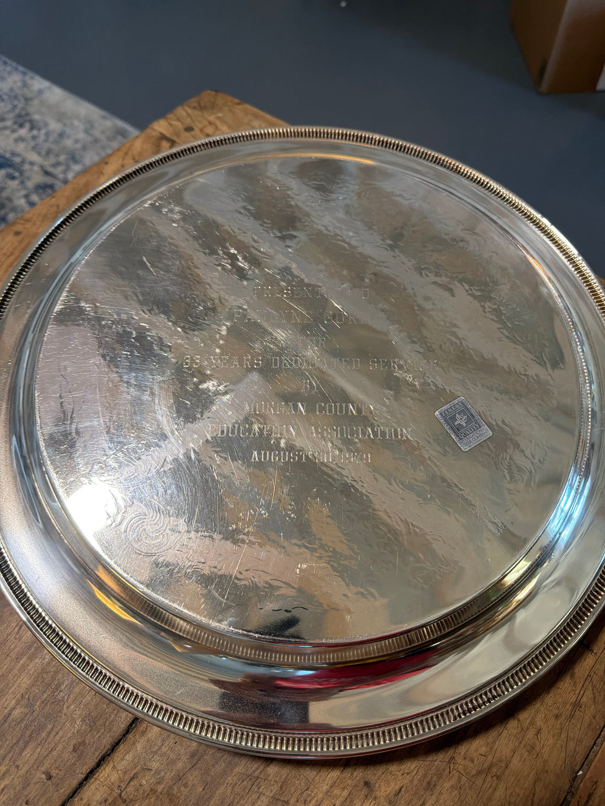 Vintage International Silver Plate Chased Presentation Tray — 15 Inches