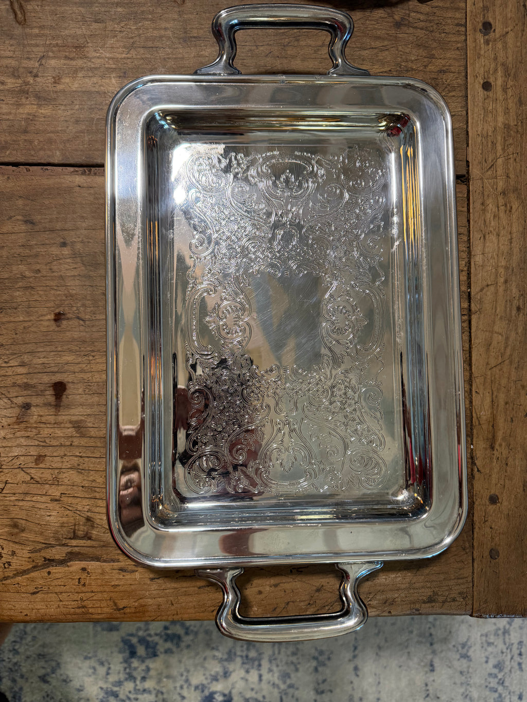 Vintage Raimond Silverplate Footed Rectangular Tray with Handles — 17 Inches