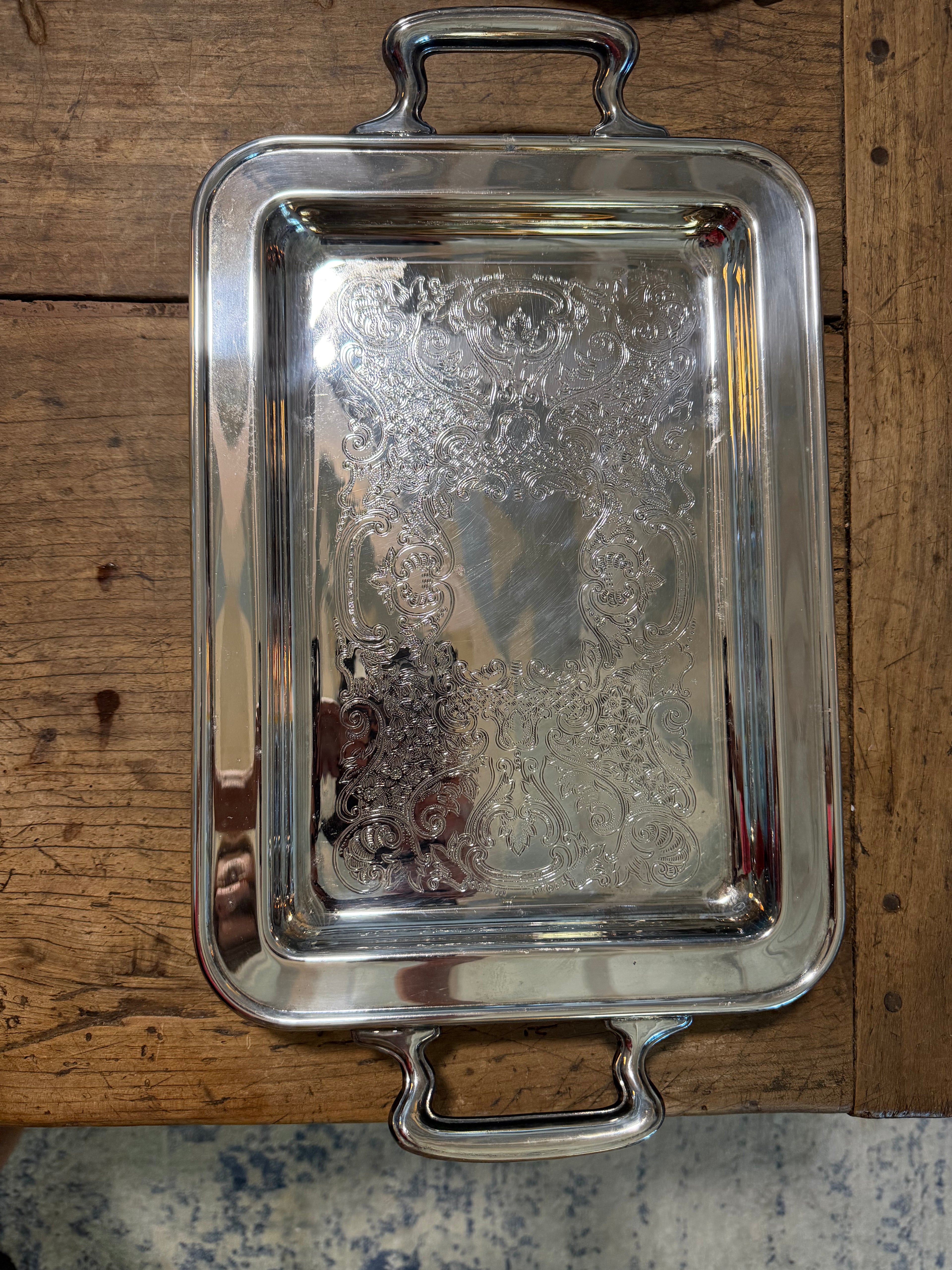 Vintage Raimond Silverplate Footed Rectangular Tray with Handles — 17 Inches