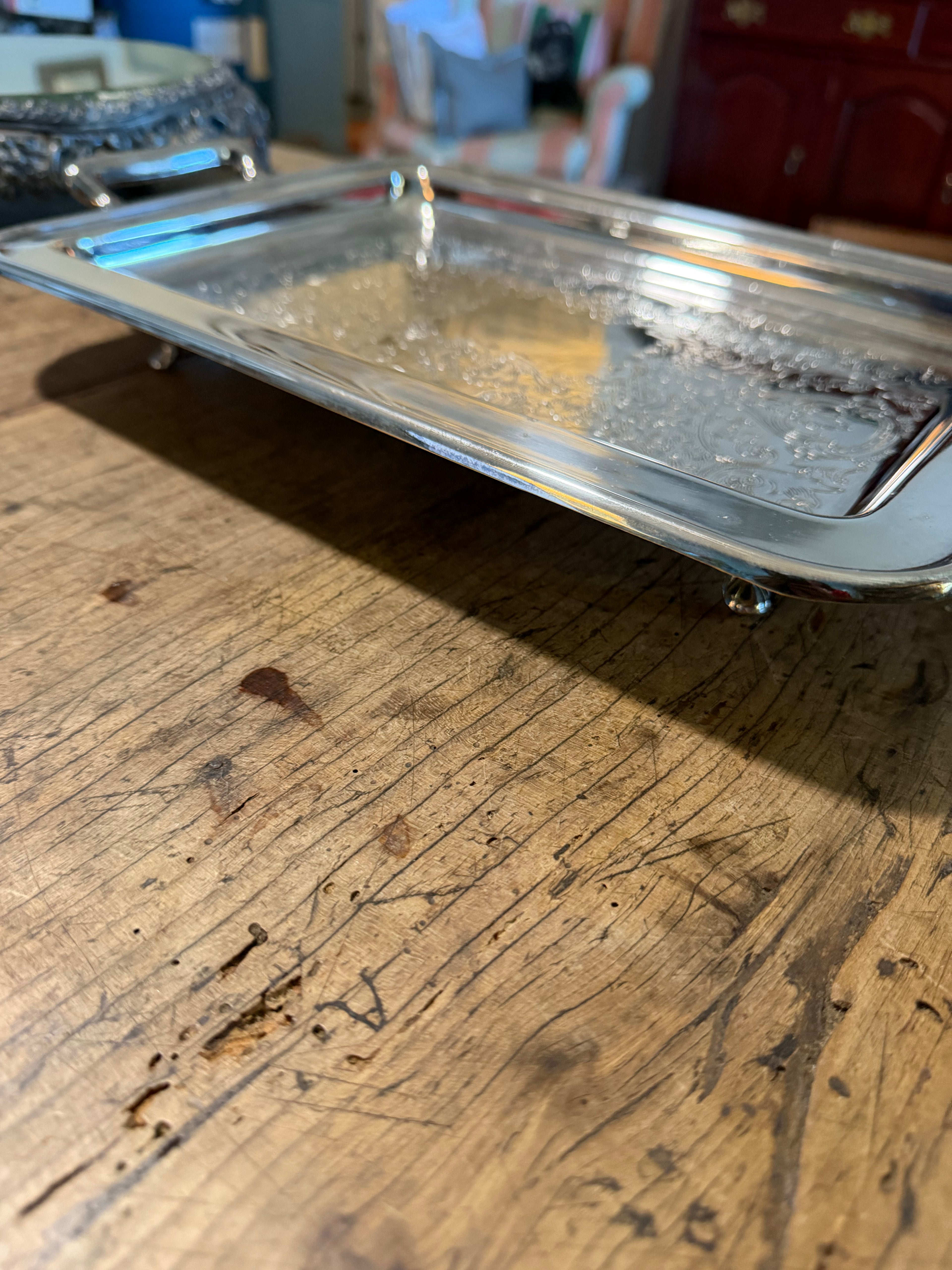 Vintage Raimond Silverplate Footed Rectangular Tray with Handles — 17 Inches