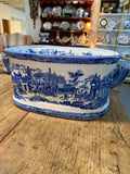 Large Vintage Blue and White Transferware Foot Bath Planter — 19 Inches