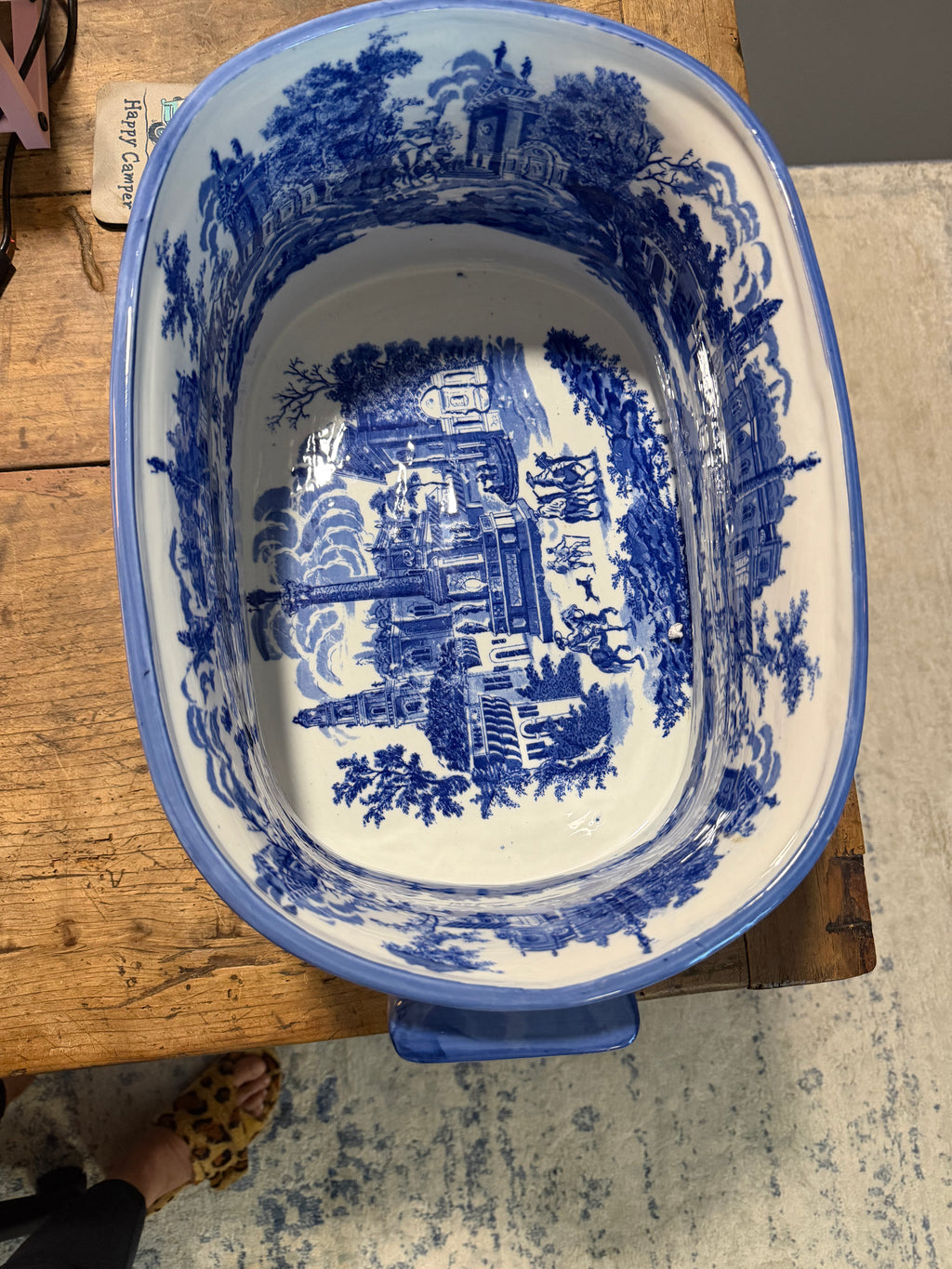 Large Vintage Blue and White Transferware Foot Bath Planter — 19 Inches