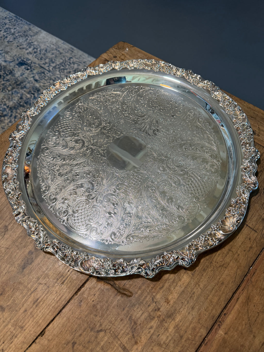 Vintage Towle Grand Duchess Silver-Plated Round Serving Tray — 18.5”