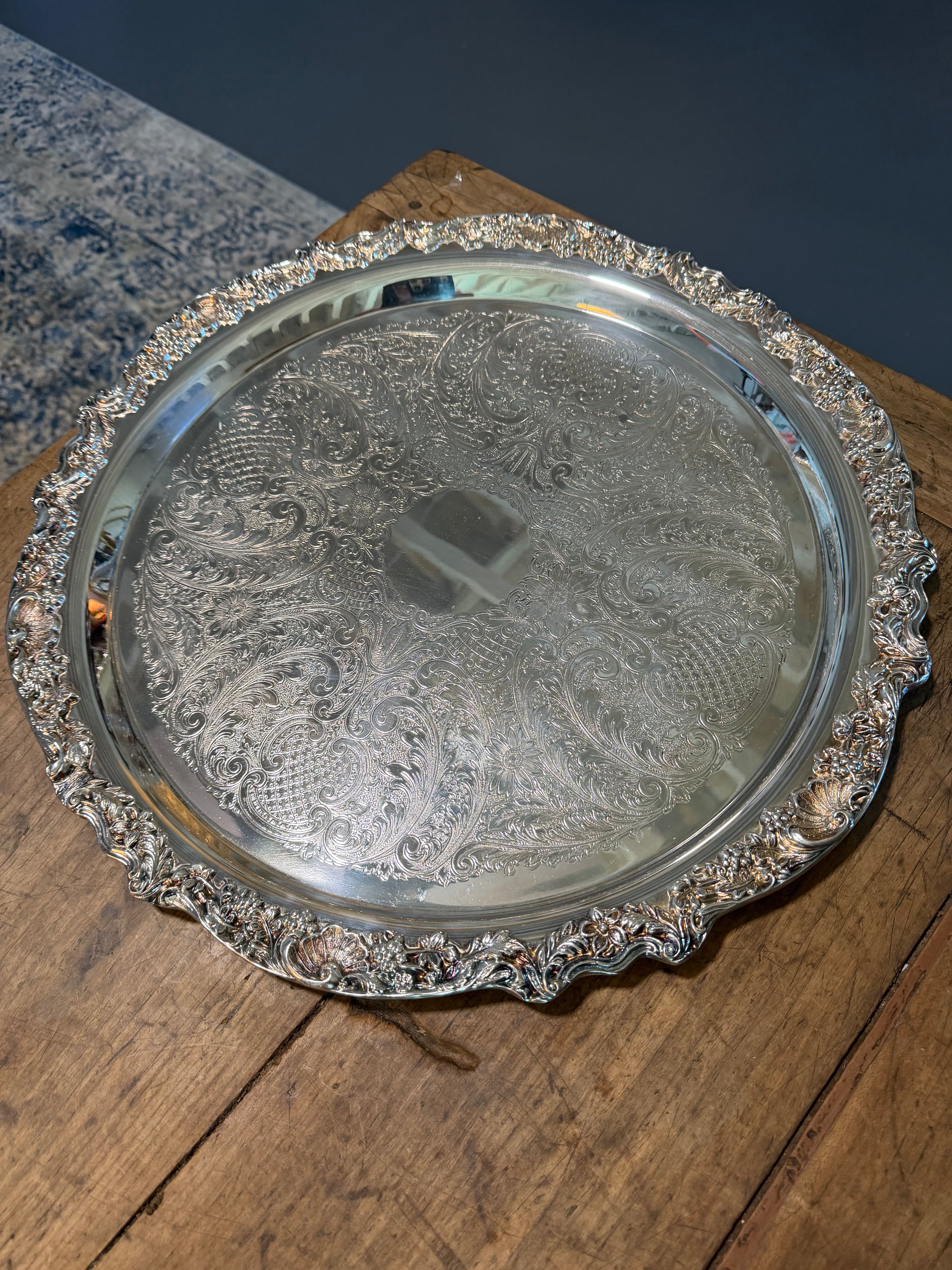 Vintage Towle Grand Duchess Silver-Plated Round Serving Tray — 18.5”