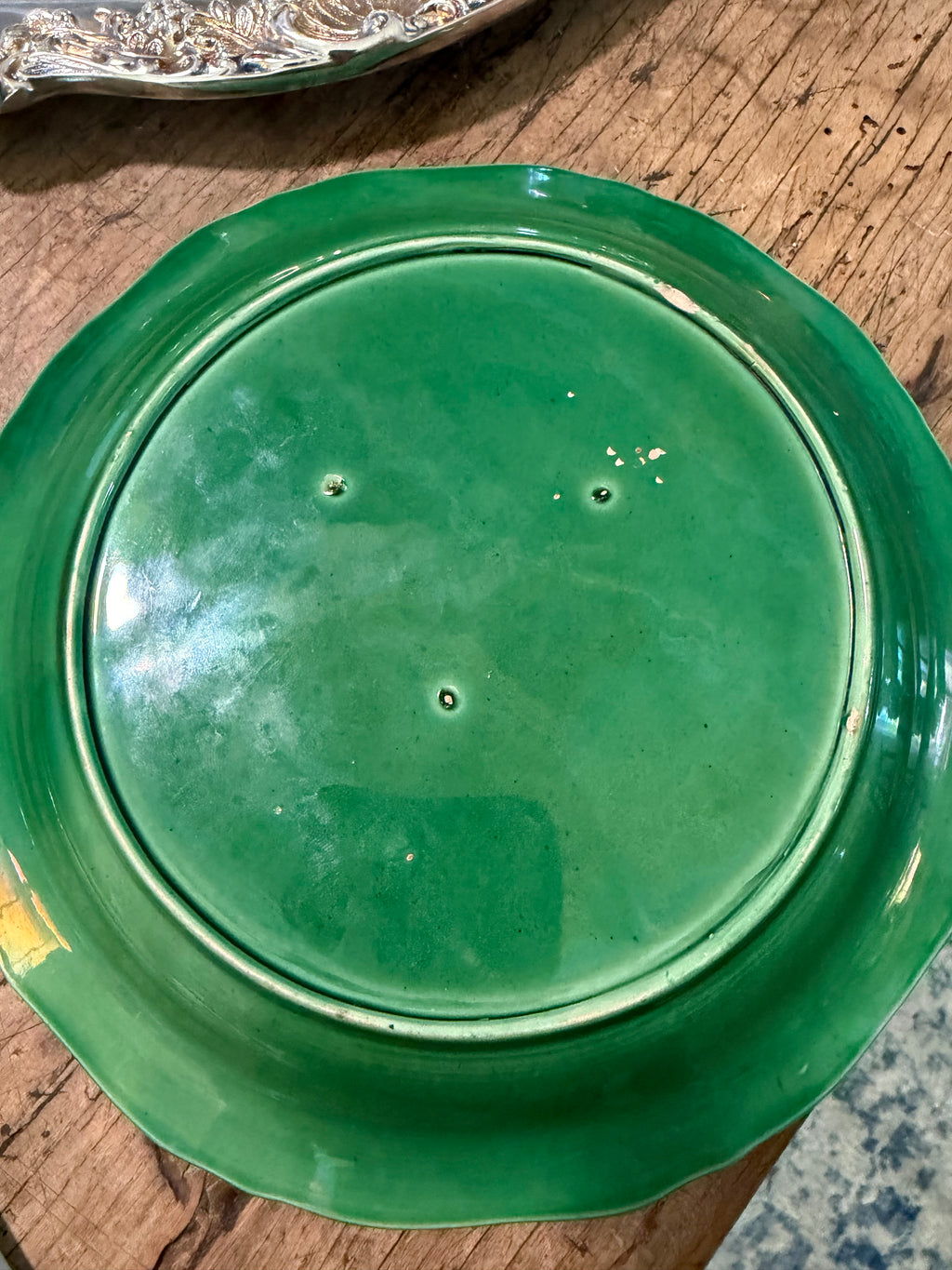 Antique Victorian Green Majolica Cucumber Vine Plate — 8.5”