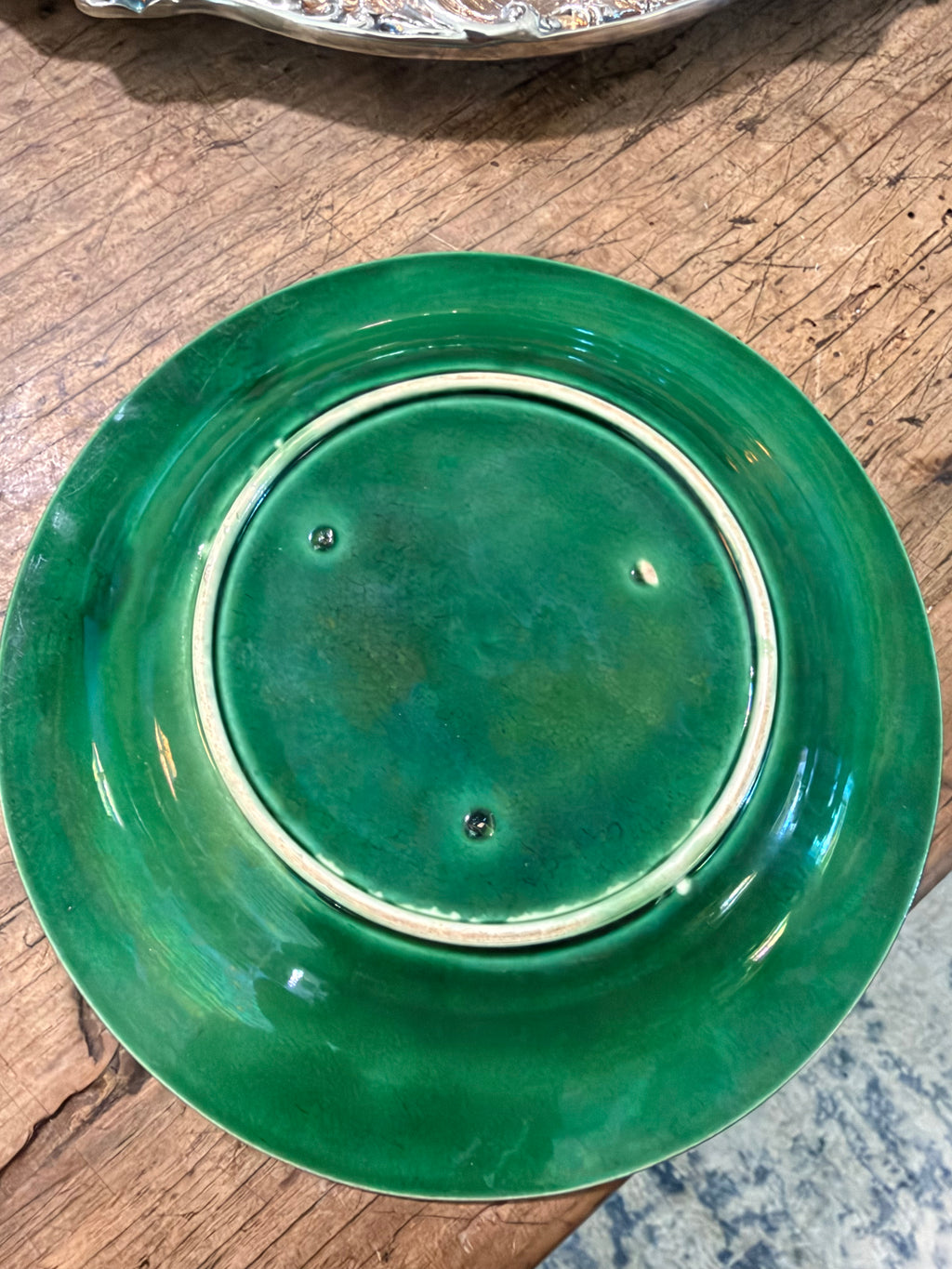 Antique Victorian Green Majolica Grapevine and Leaf Plate — 7.5”