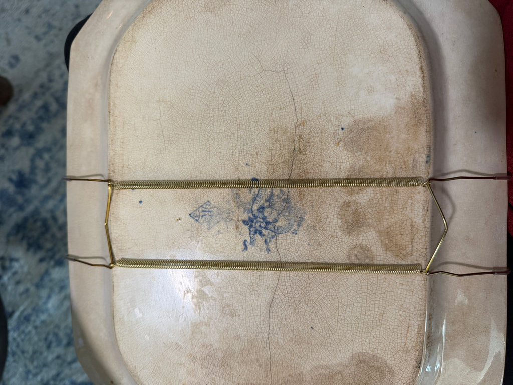 Antique Victorian Blue Transferware Octagonal Platter — Italianate Landscape, 15” × 11.5”