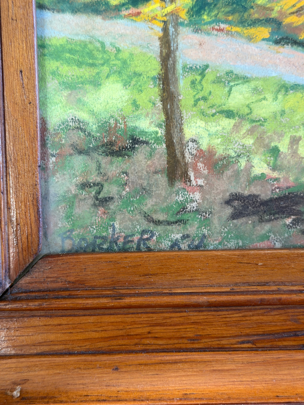 Original 1956 Autumn Landscape Pastel by Barker — Framed