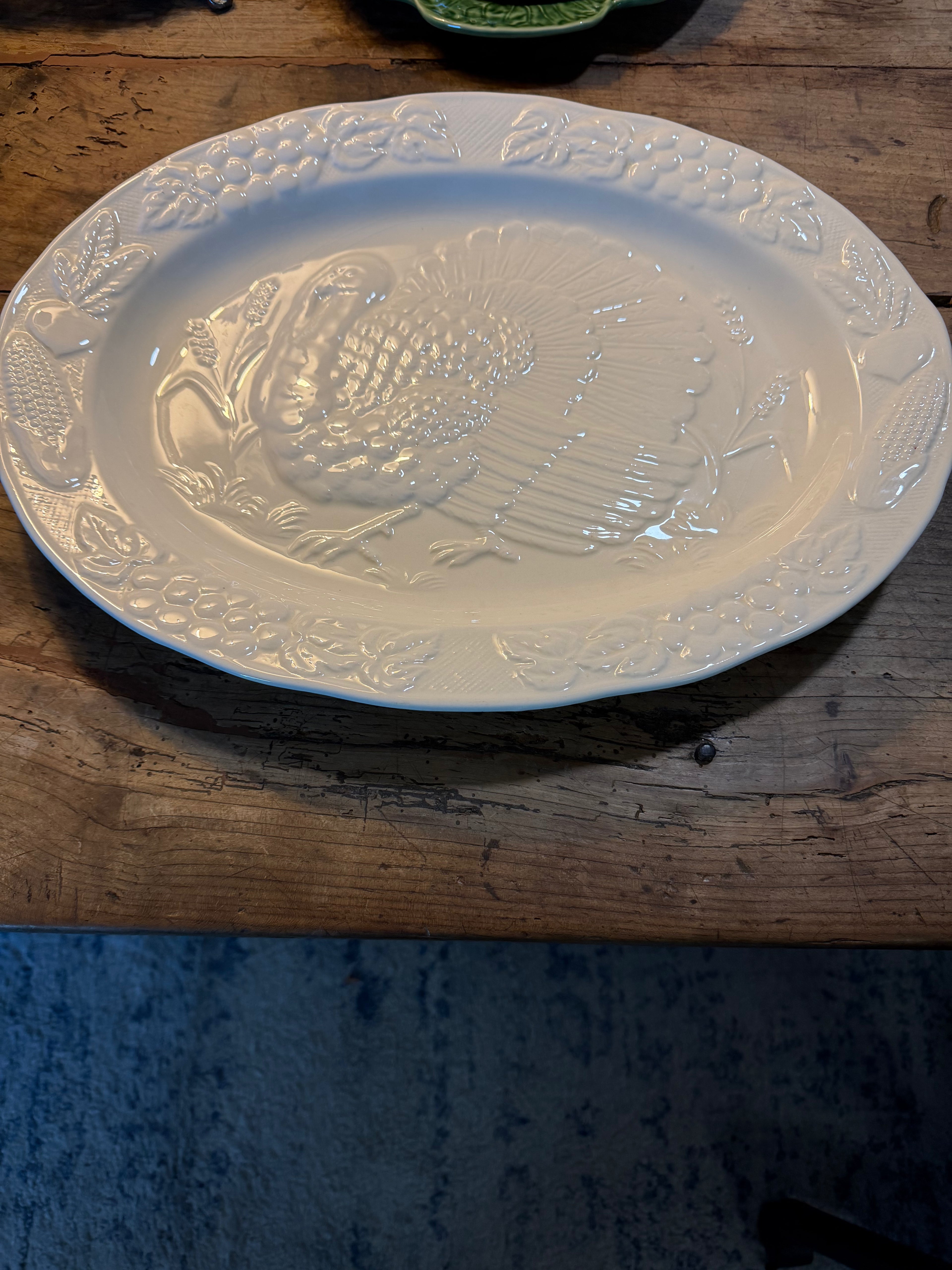Vintage White Embossed Turkey Platter – 18.5"