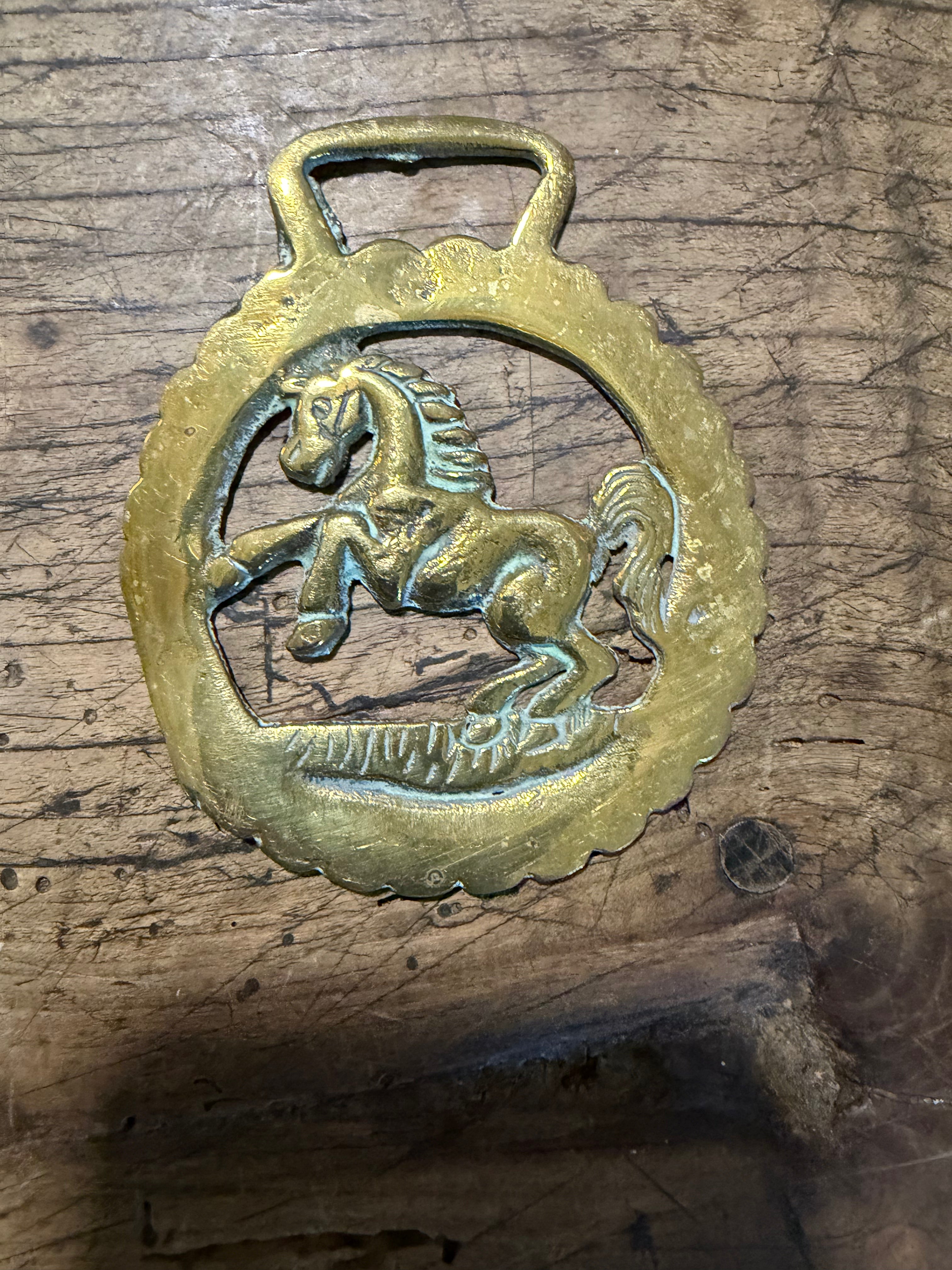 Brass Horse Brass with Rearing Horse Medallion