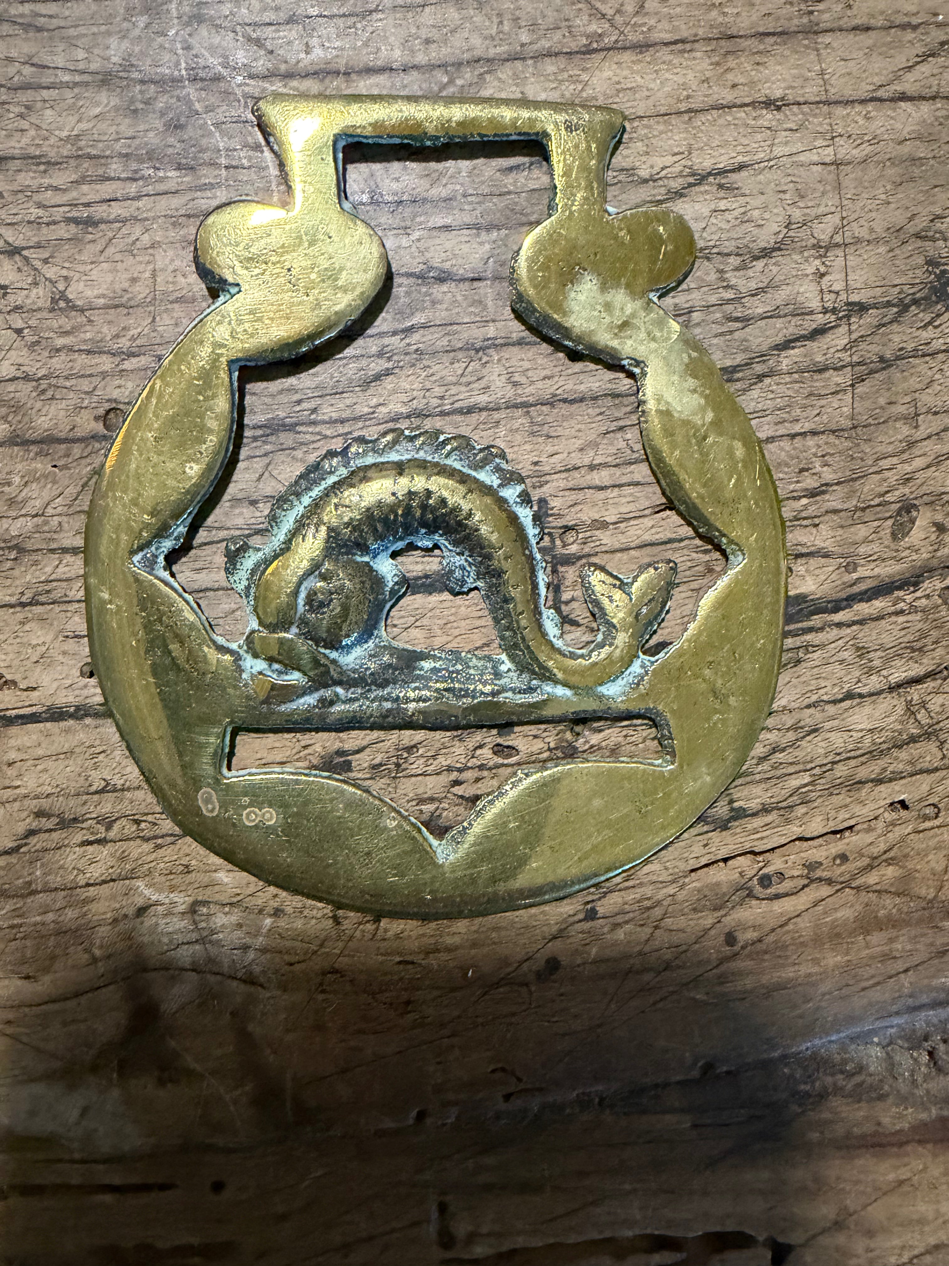 Brass Horse Brass with Fish Motif