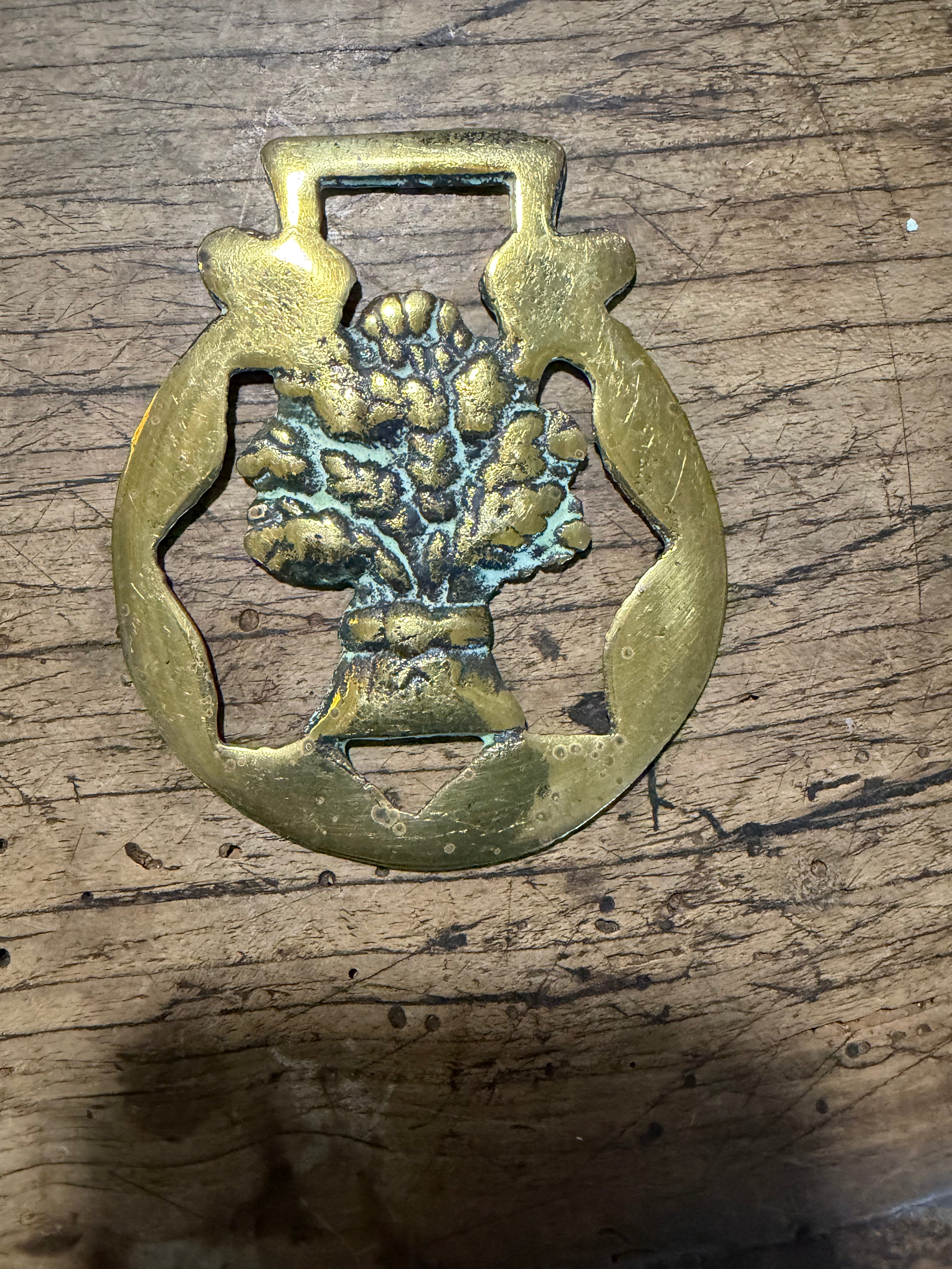Horse Brass Medallion with Floral Arrangement Motif
