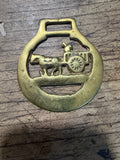 Circular Horse Brass Medallion with Horse and Cart Motif