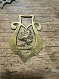 Pointed Oval Horse Brass Medallion with Heraldic Lion Motif