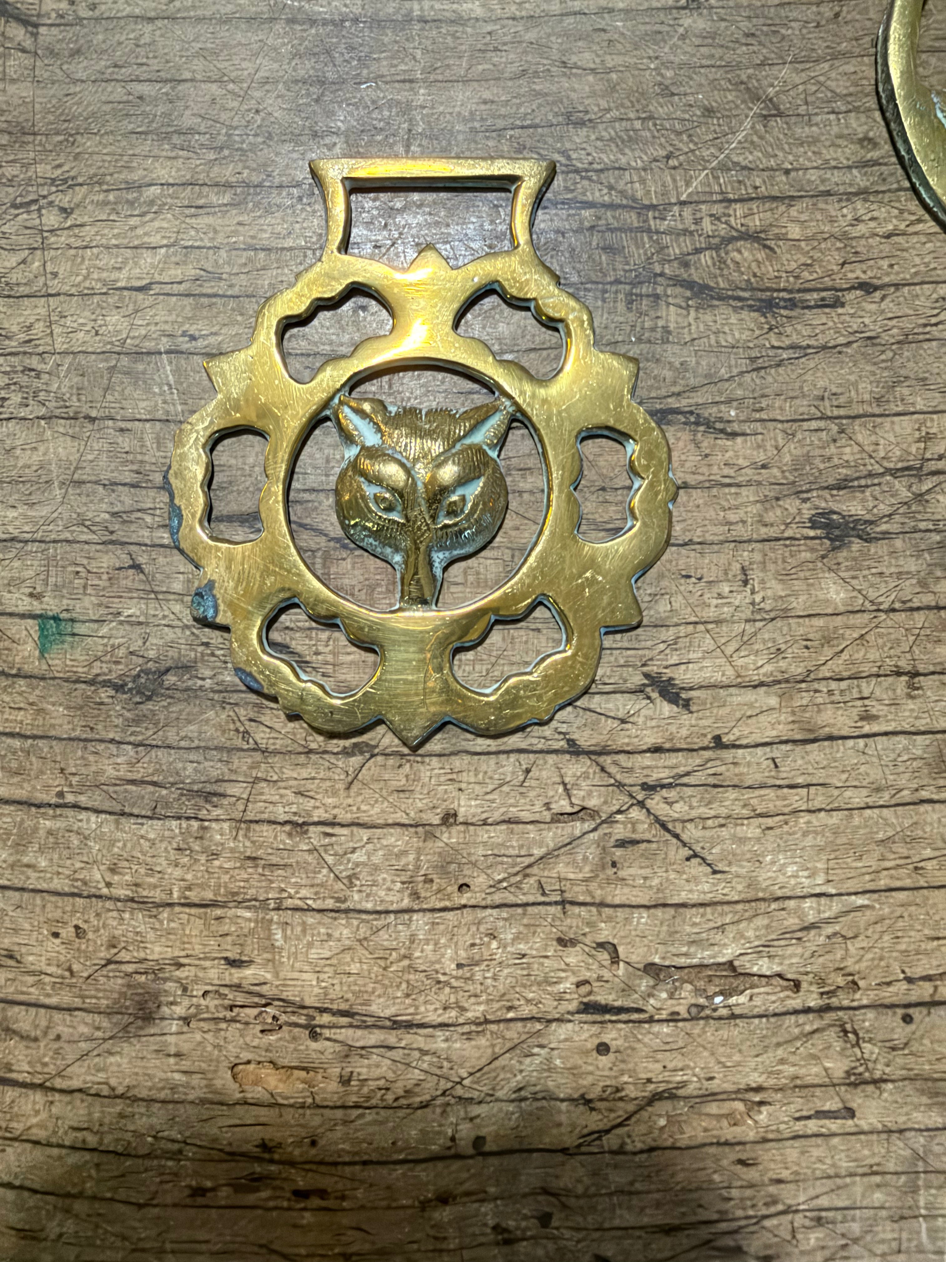Pierced Horse Brass Medallion with Fox Head Motif