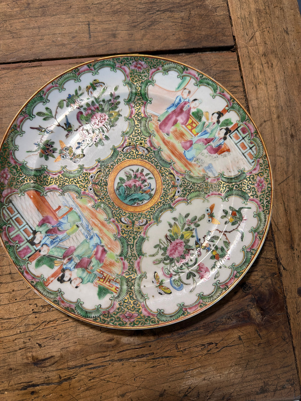 Antique Chinese Export Rose Medallion Porcelain Plate – 9.5 Inches