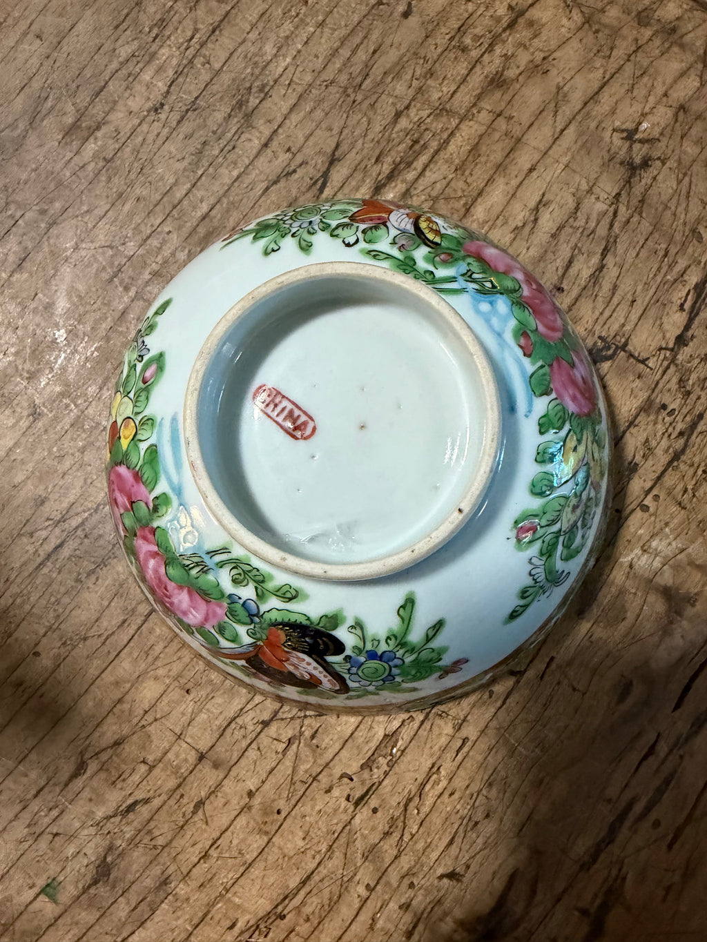 Antique Chinese Export Famille Rose Butterfly & Floral Bowl – 5.25 Inches