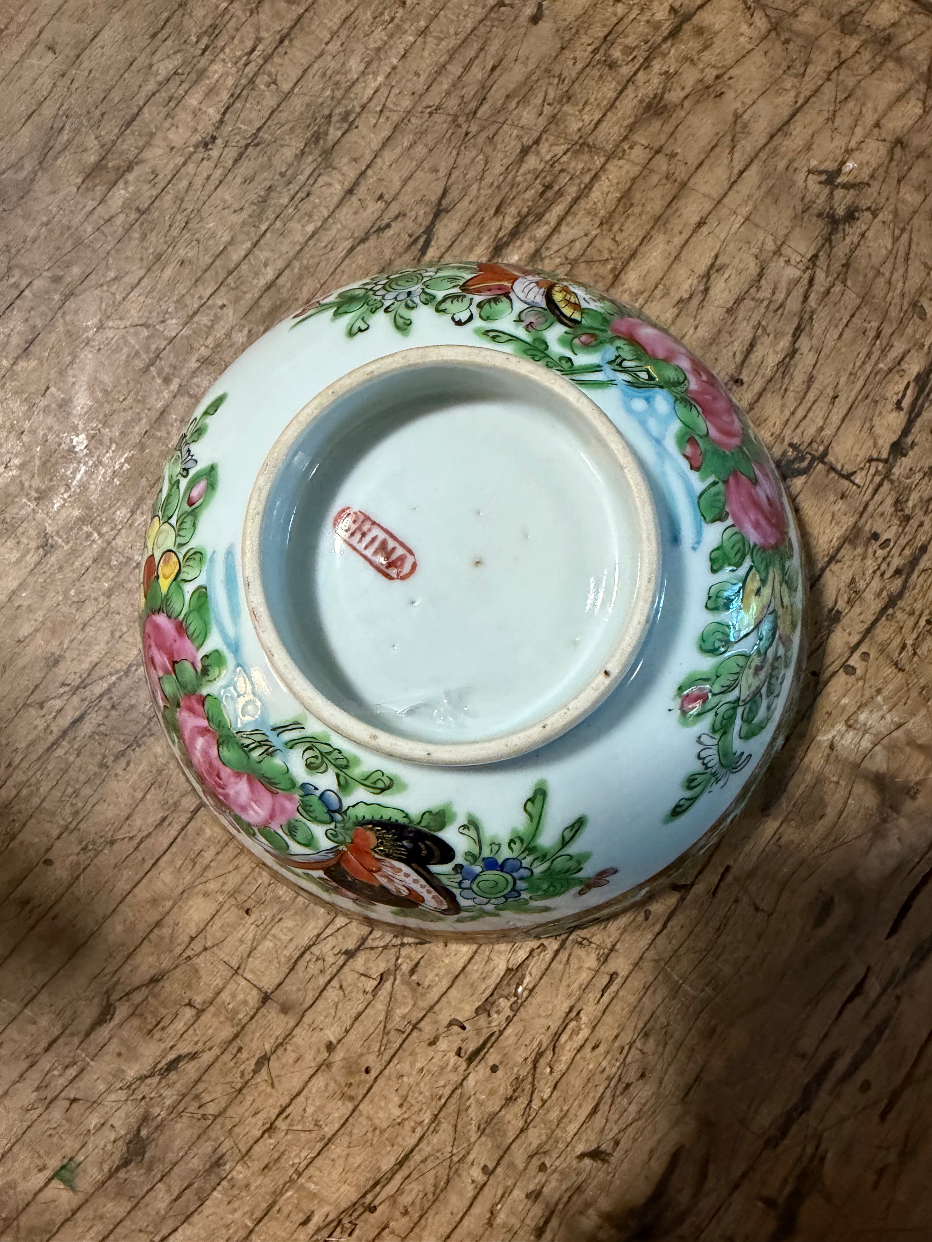 Antique Chinese Export Famille Rose Butterfly & Floral Bowl – 5.25 Inches