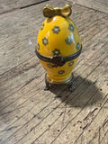 Vintage French Limoges Parry-Vieille Yellow Egg Box with Cobalt Perfume Bottle – 3 Inches
