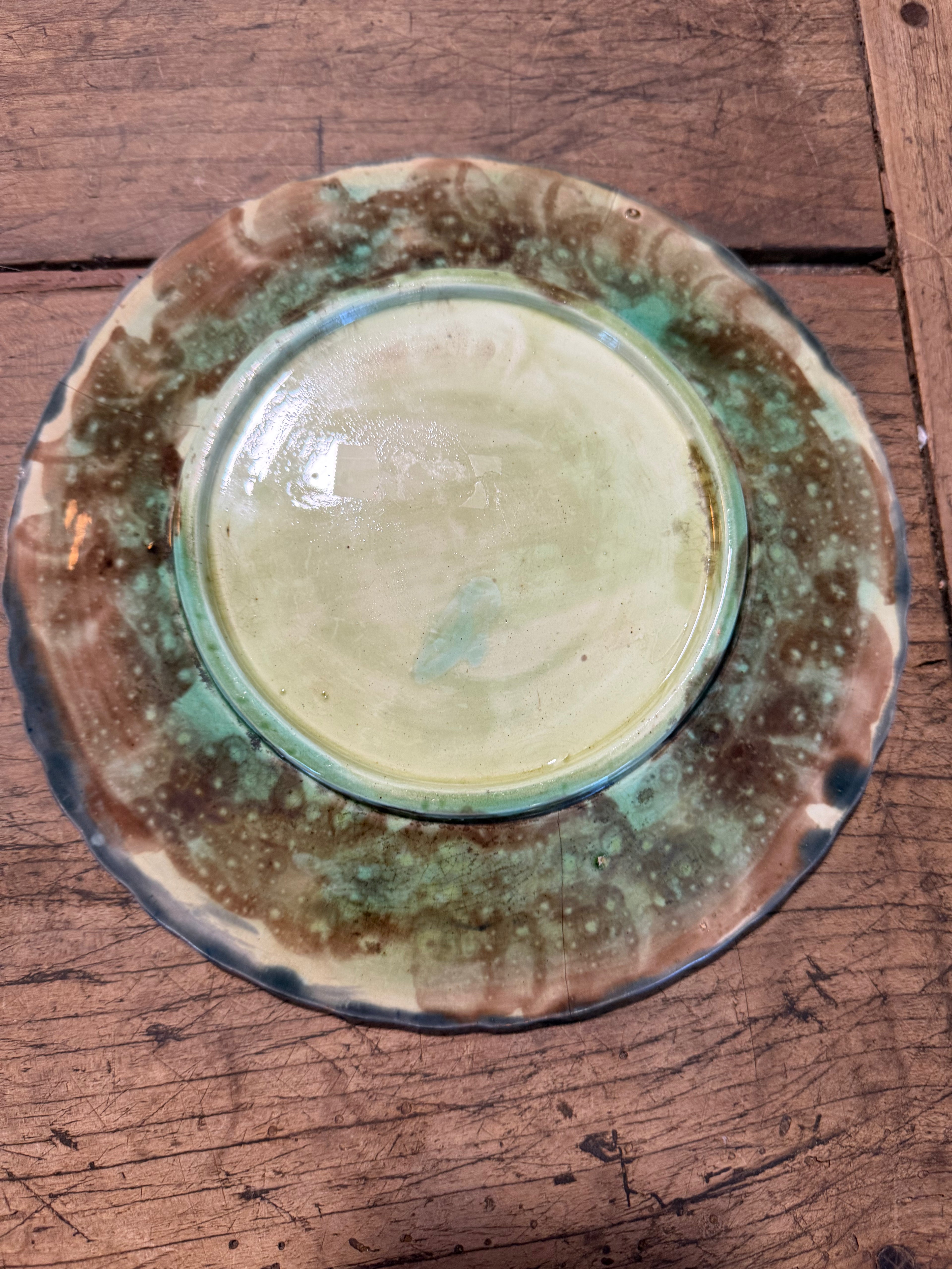 Antique Victorian Majolica Green Vine Leaf Plate – 8.5 Inches