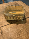 Vintage Jewelry Casket with 24-Karat Gold Finish and Beveled Top