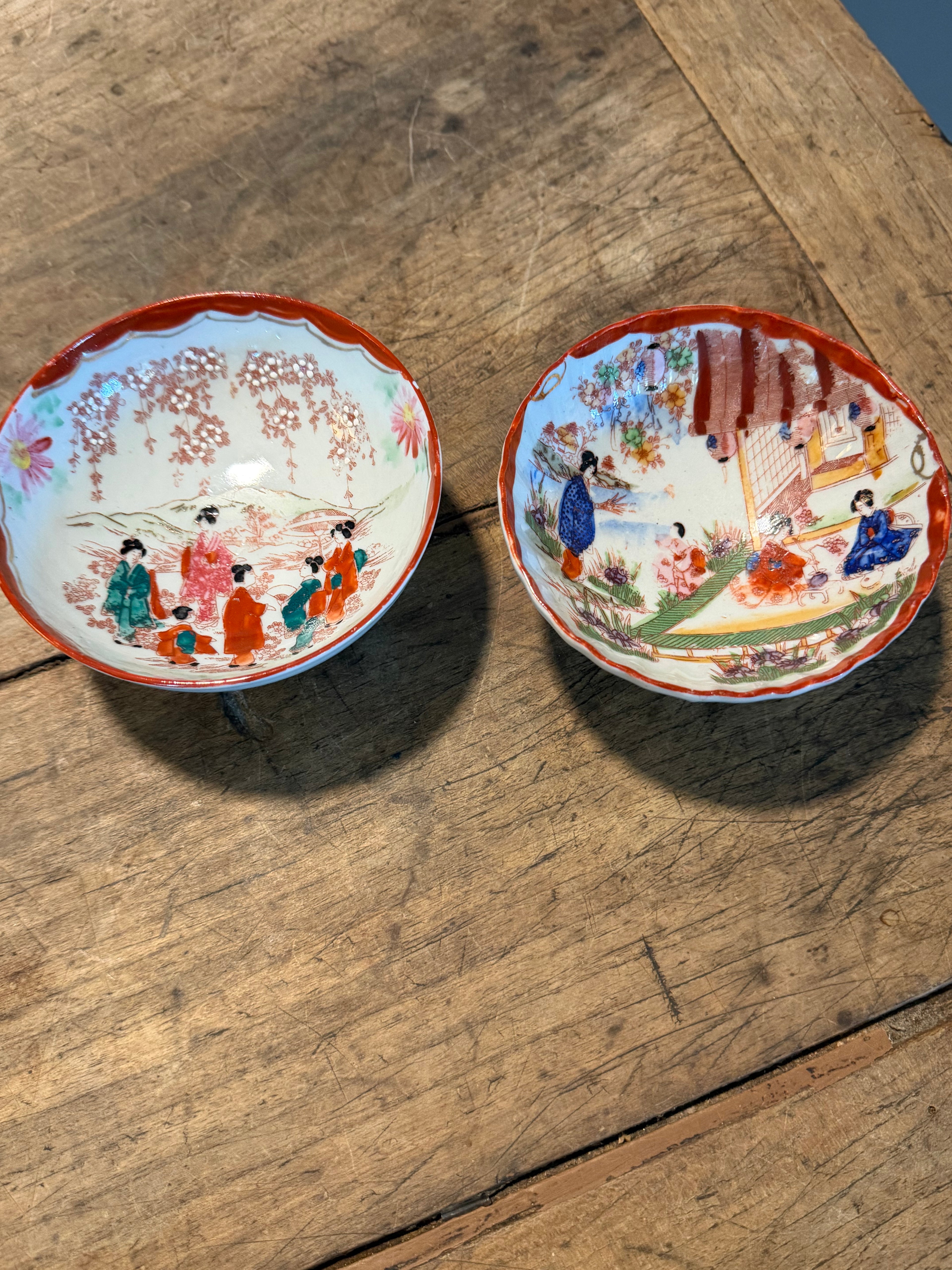 Pair of Vintage Geisha Motif Bowls — 4½ Inches