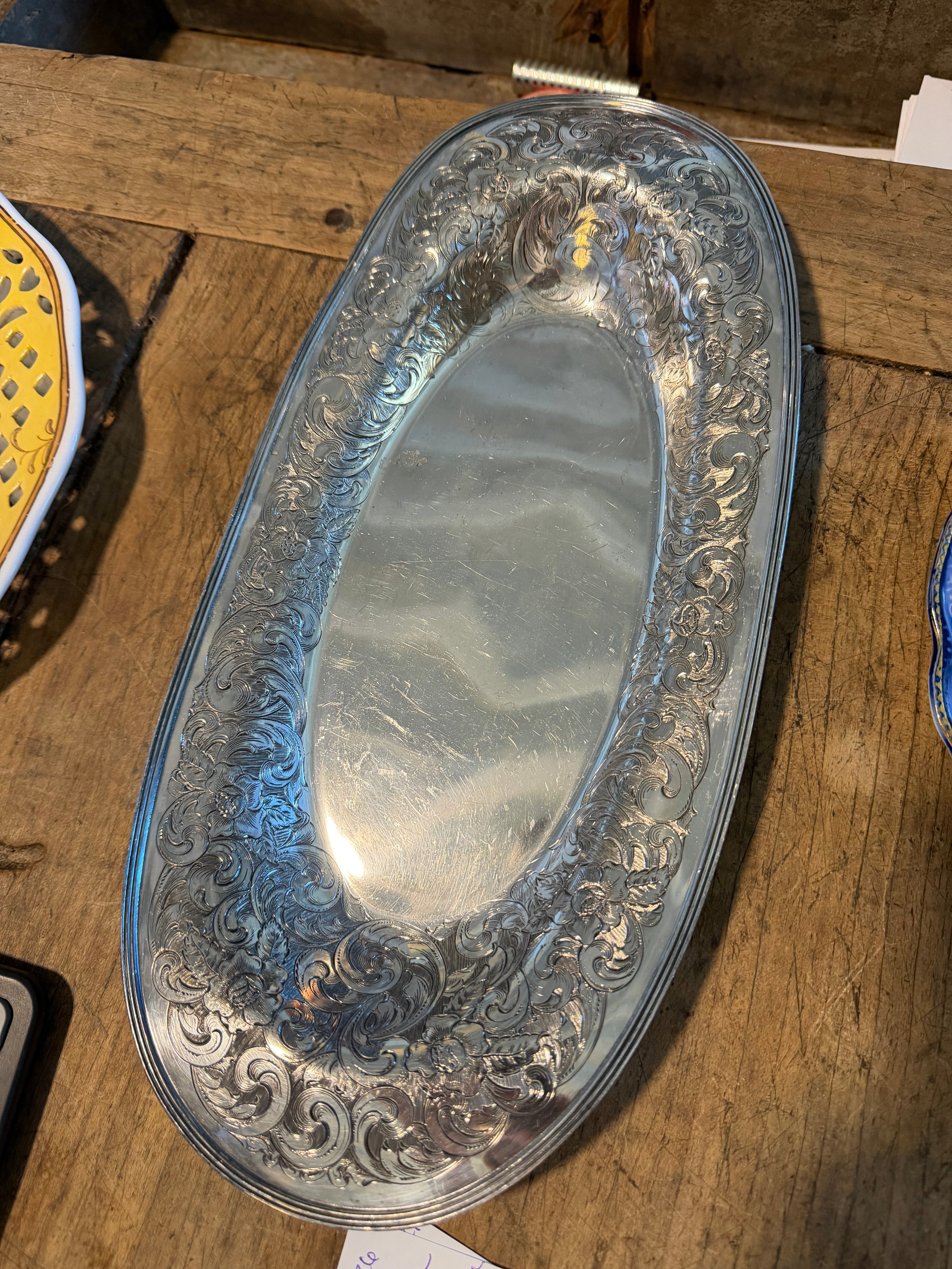 Antique Van Bergh Quadruple Silver-Plate Tray — 14 × 6¾ Inches