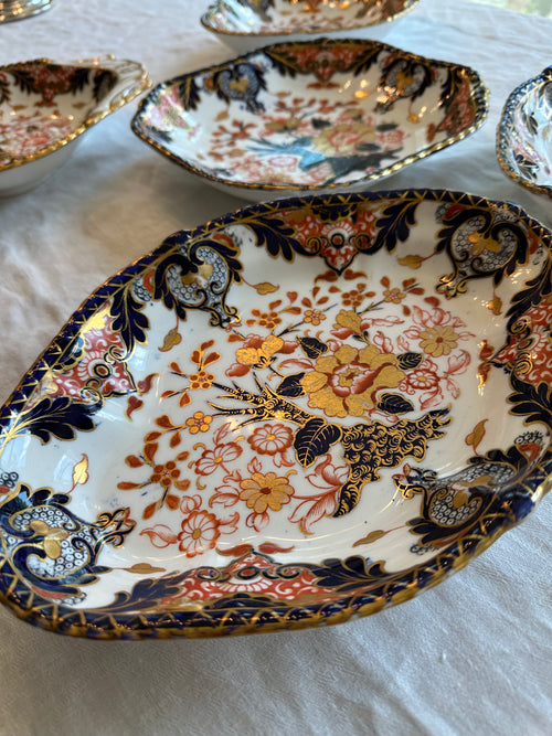 19th Century Royal Crown Derby “Kings” Pattern Serving Set | Antique English Porcelain | Set of Five | Circa 1879–1895