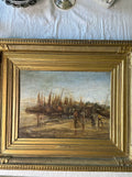 Large Vintage Harbor Scene Oil Painting Signed Alphonse Rubbens | Ornate Gold Frame | 31” x 26”
