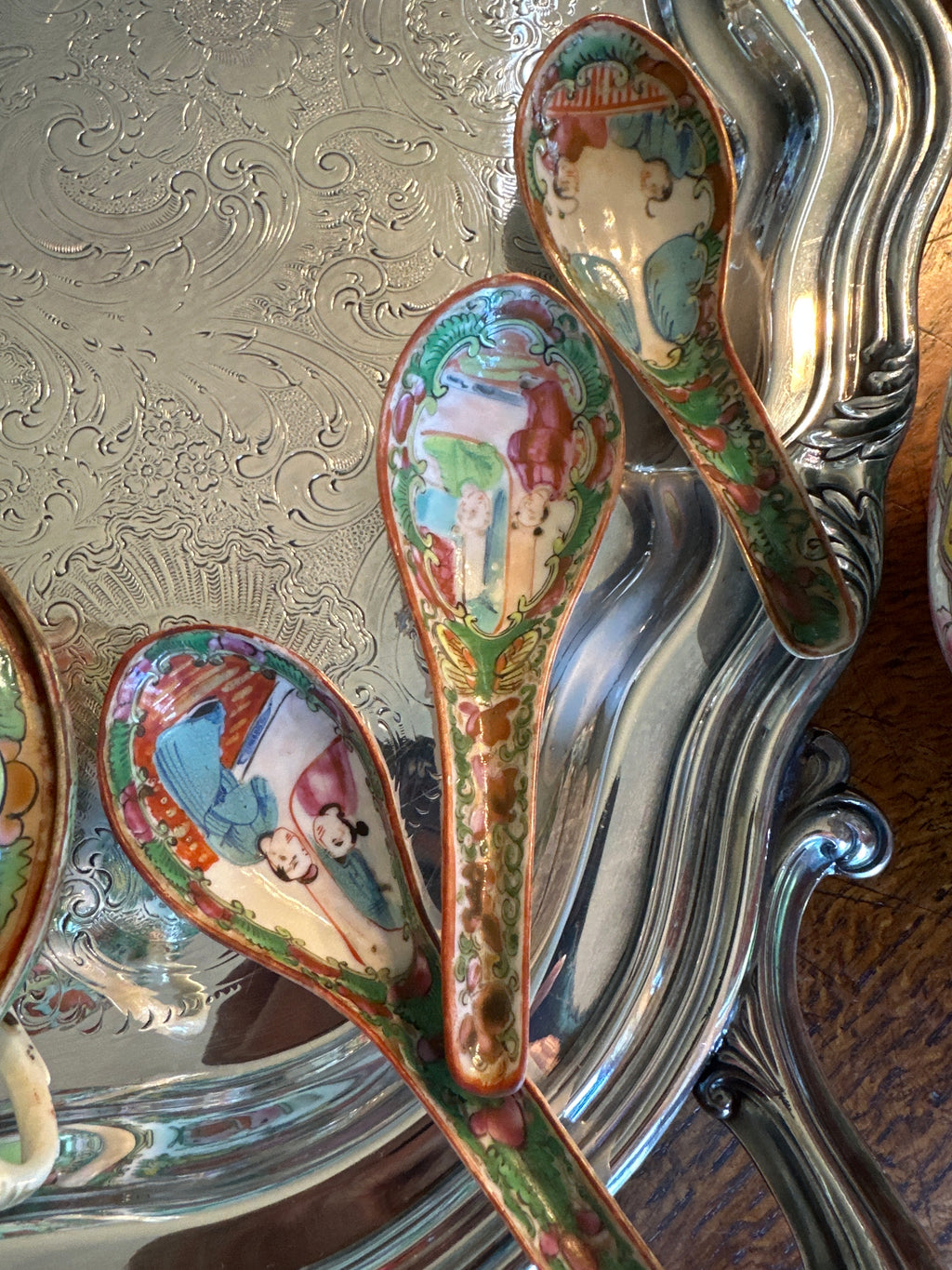 Set of Five Antique Famille Rose Porcelain Spoons | Chinese Export Porcelain