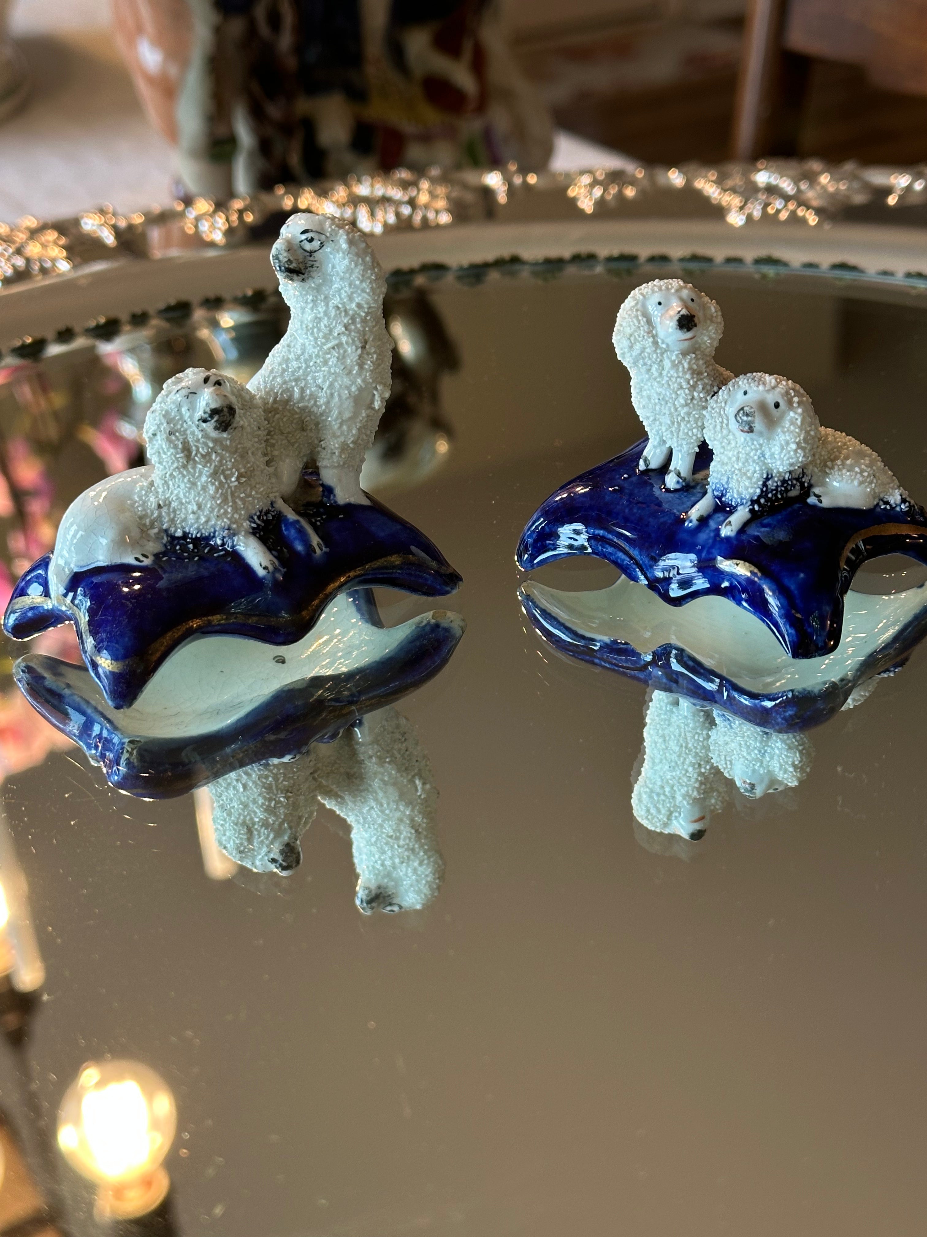 Rare Petite 19th Century English Staffordshire Spaniel Mantel Dogs | Pair | 2.4” Tall