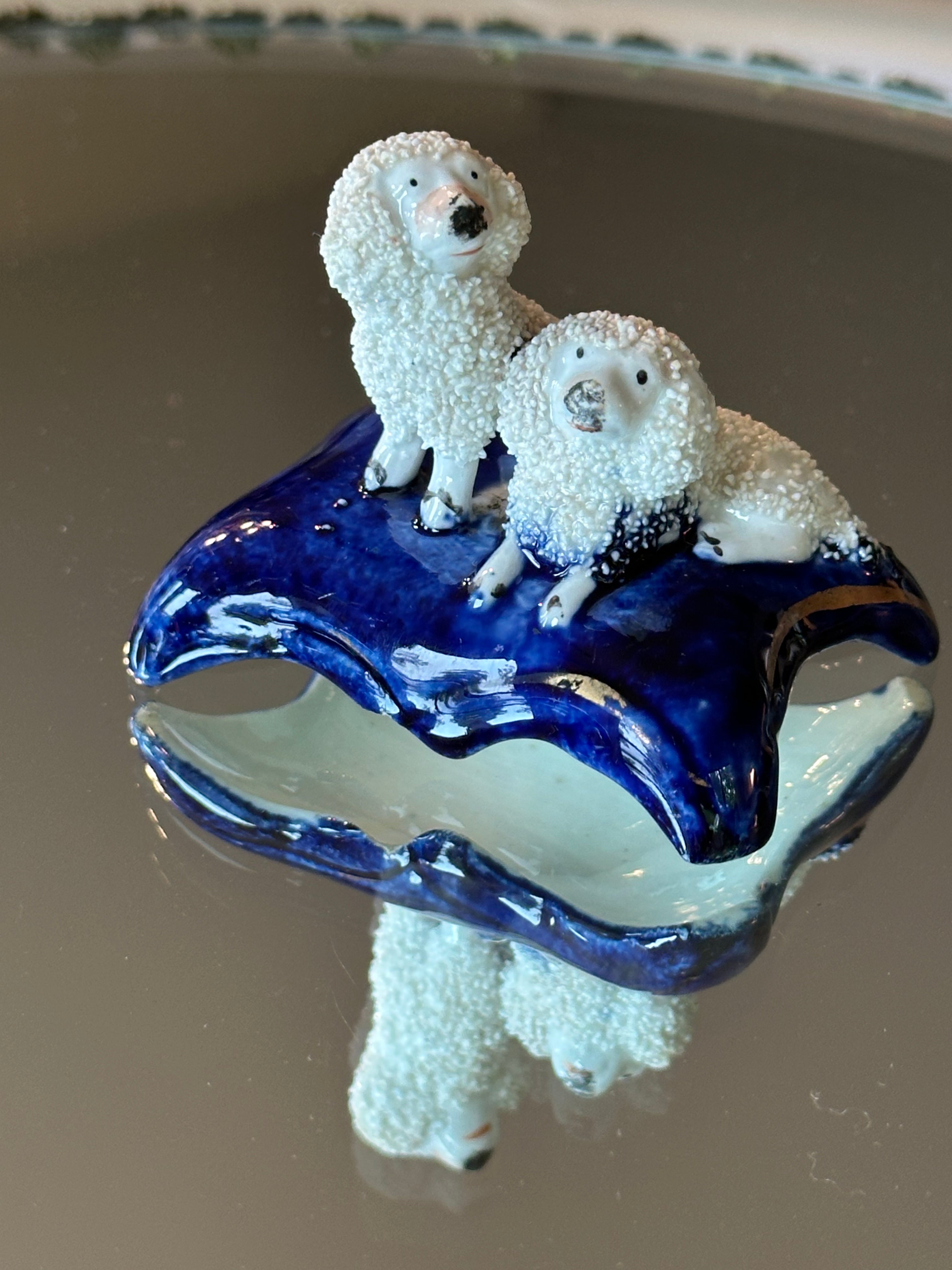 Rare Petite 19th Century English Staffordshire Spaniel Mantel Dogs | Pair | 2.4” Tall