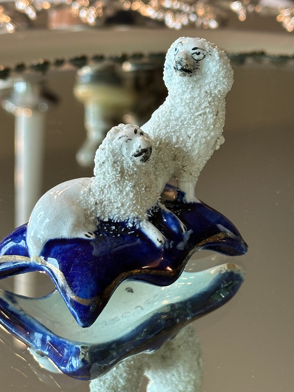Rare Petite 19th Century English Staffordshire Spaniel Mantel Dogs | Pair | 2.4” Tall